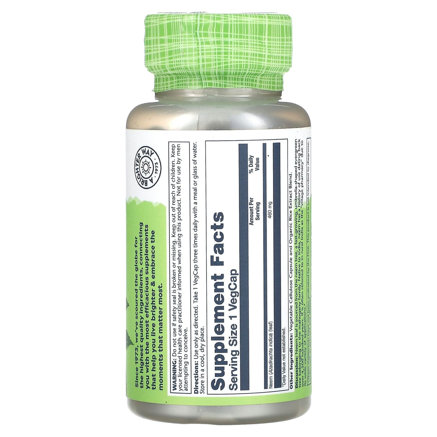 Solaray, True Herbs, Neem, 460 mg, 100 VegCaps UPC 076280014051 | HiLife Vitamins