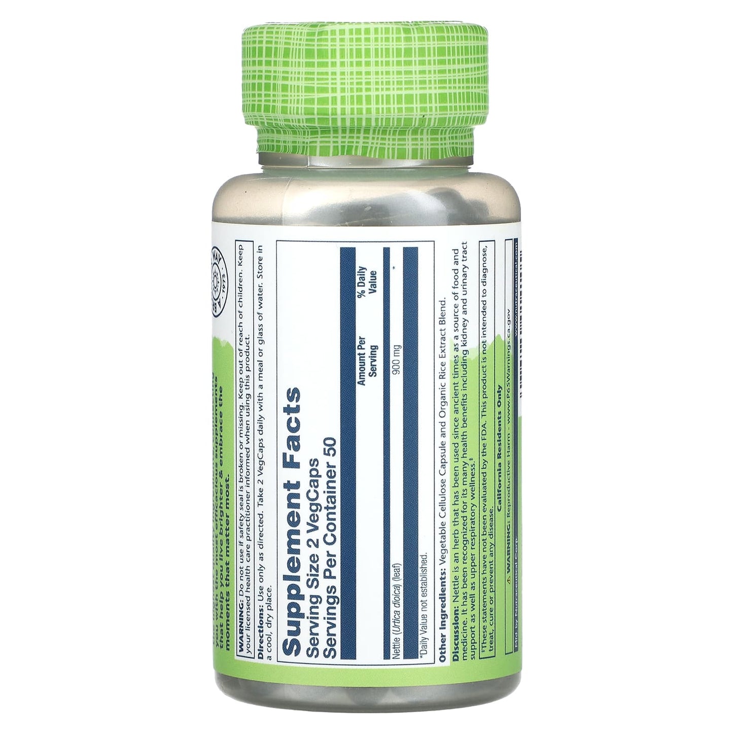 Solaray, True Herbs Nettle, 900 mg, 100 VegCaps UPC 076280014105 | HiLife Vitamins