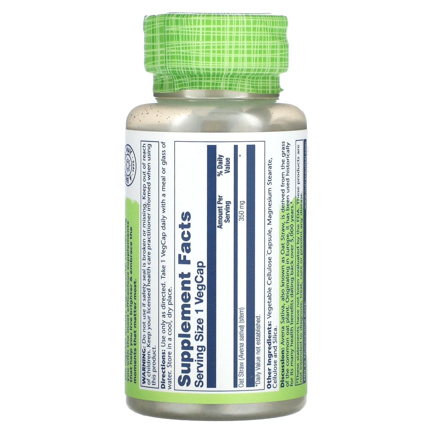 Solaray, True Herbs, Avena Sativa, 350 mg, 100 VegCaps UPC 076280014181 | HiLife Vitamins