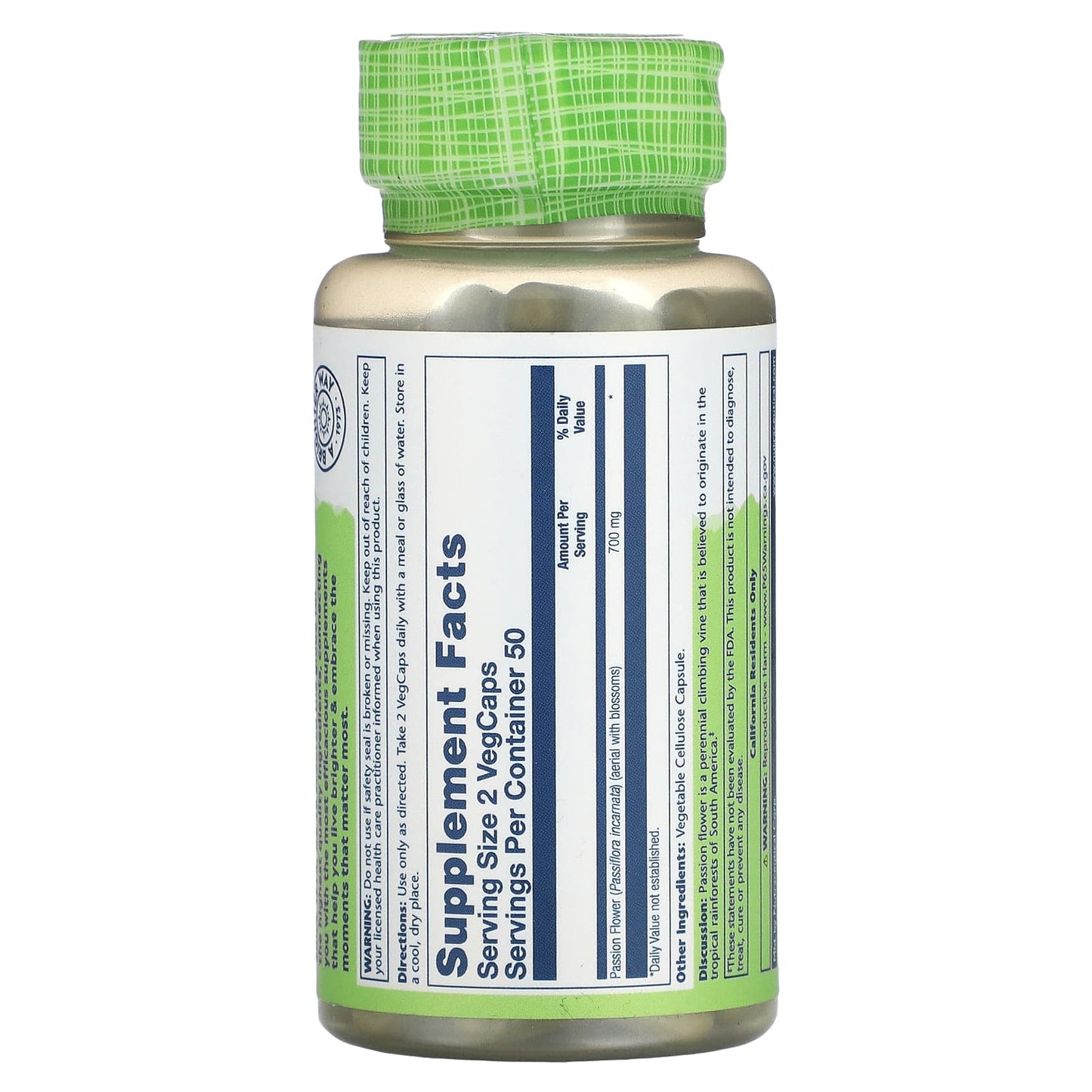 Solaray, Passion Flower 700 mg, 100 VegCaps UPC 076280014303 | HiLife Vitamins
