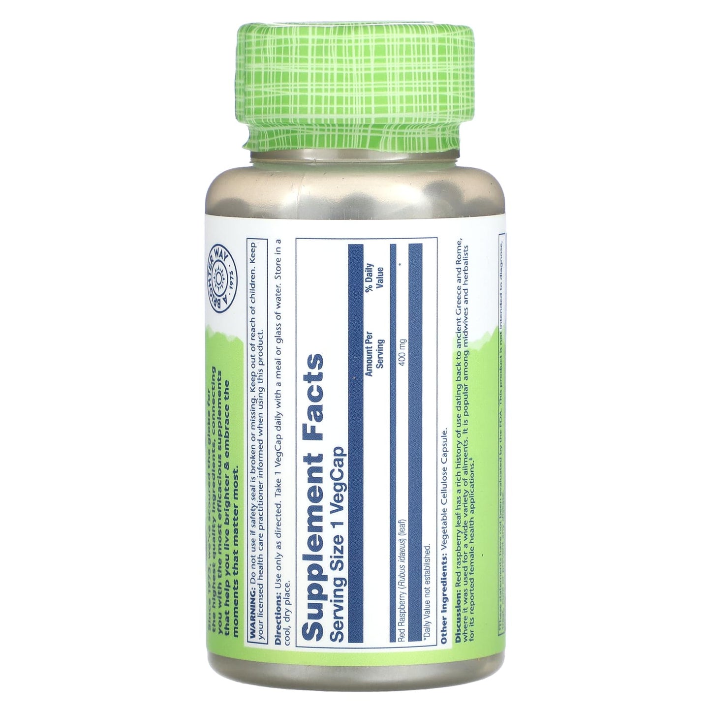 Solaray, True Herbs, Red Raspberry, 400 mg, 100 VegCaps UPC 076280014907 | HiLife Vitamins