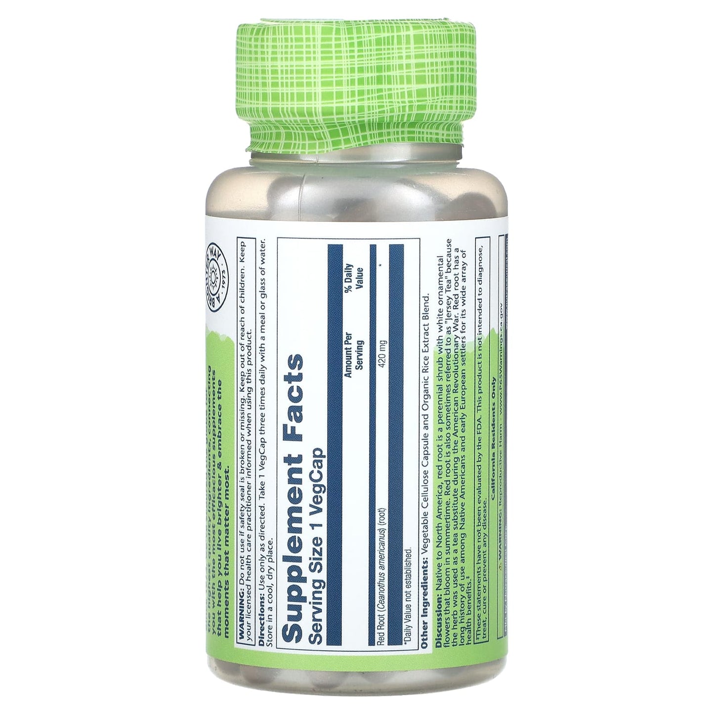 Solaray, Red Root 420mg, 100 VegCaps UPC 076280015003 | HiLife Vitamins