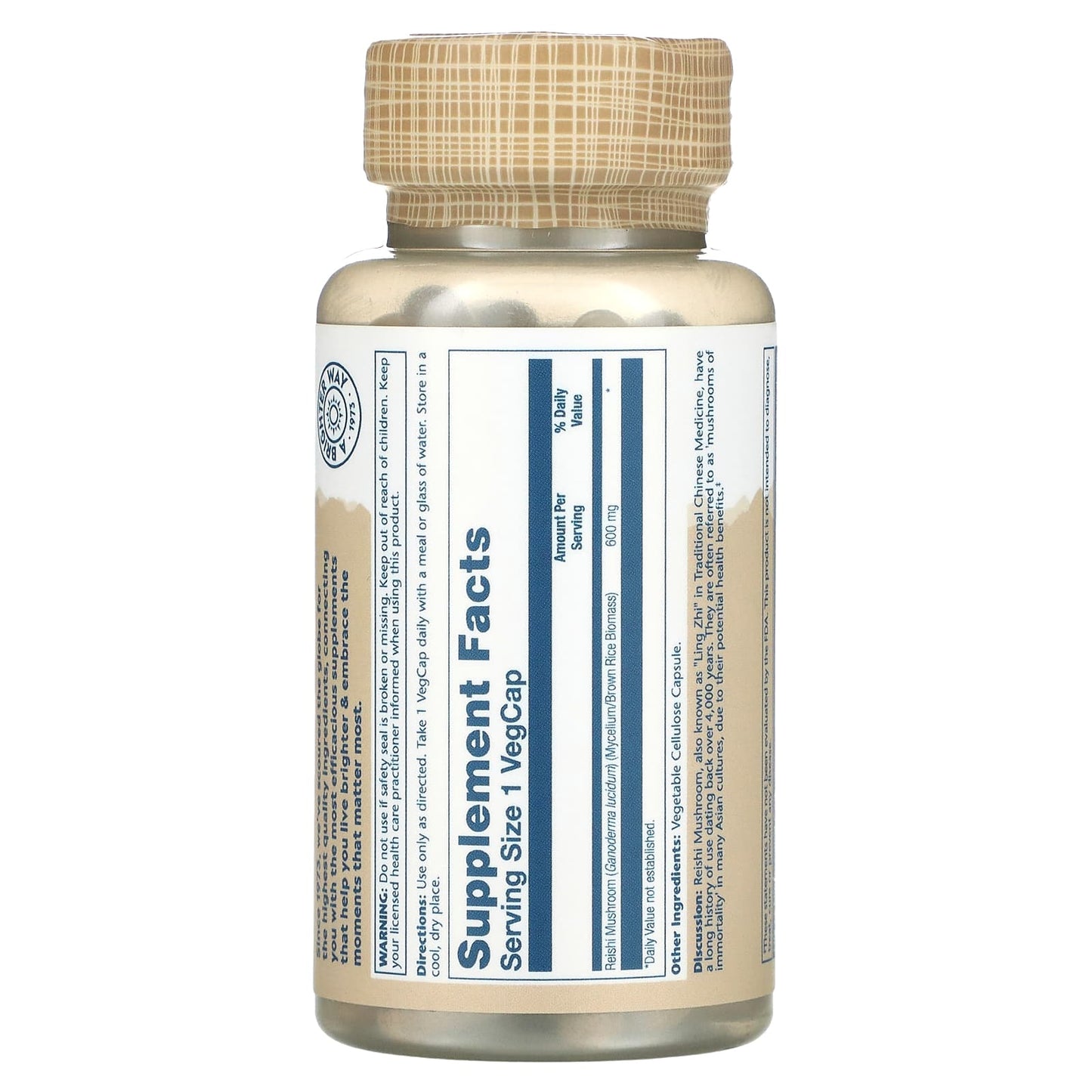 Solaray, Reishi Mushroom 600 mg, 100 VegCaps UPC 076280015058 | HiLife Vitamins