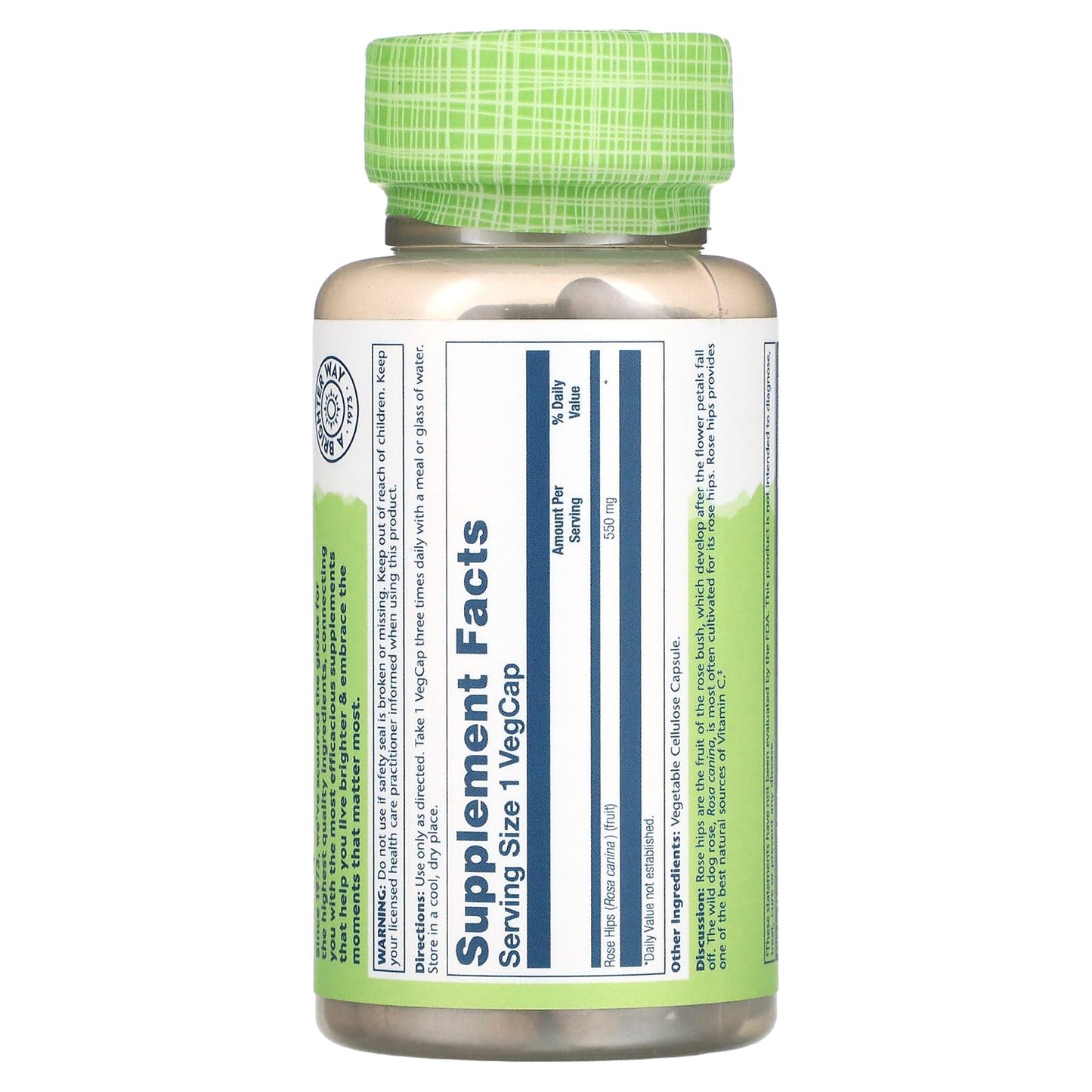 Solaray, Rose Hips 550 mg, 100 VegCaps UPC 076280015102 | HiLife Vitamins