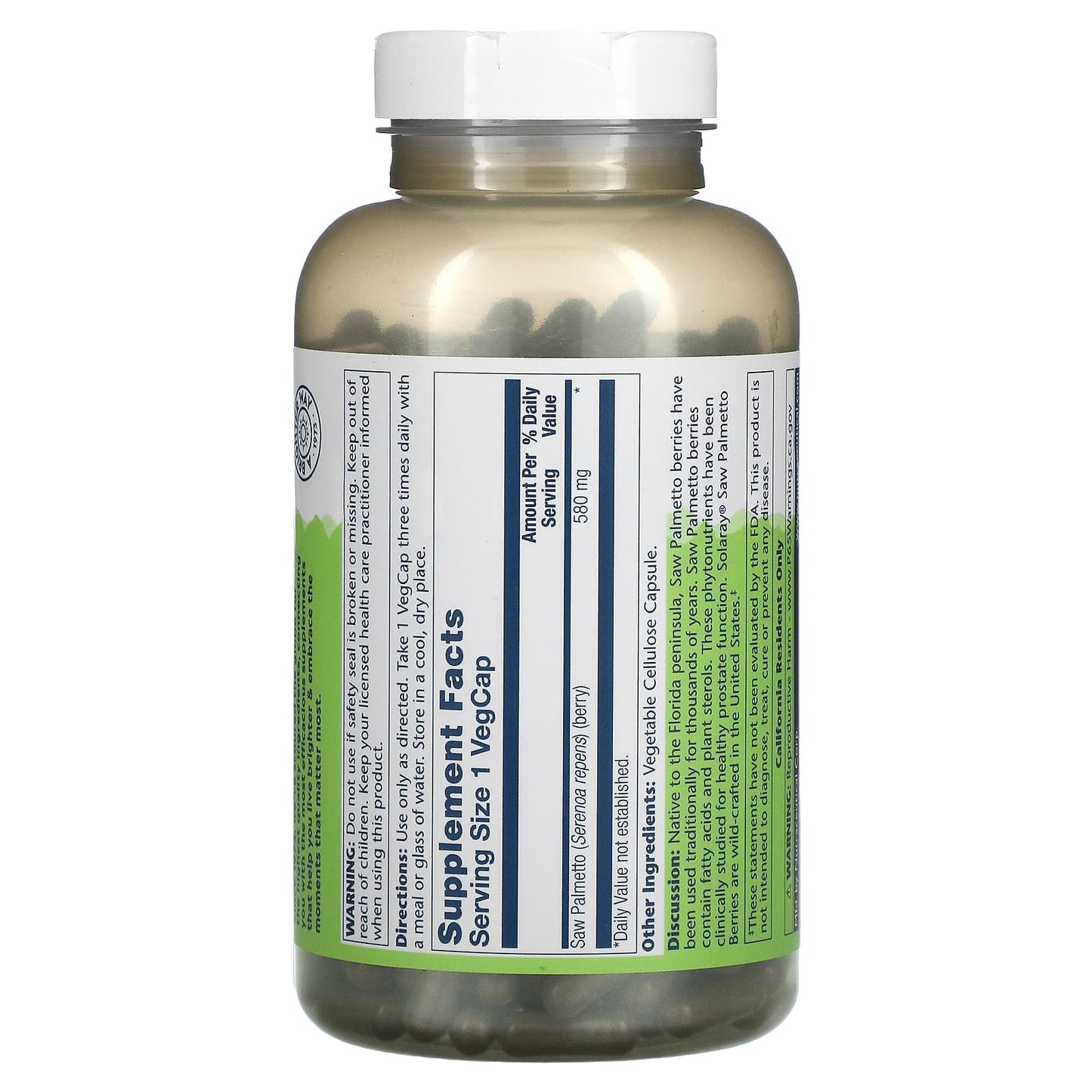 Solaray, True Herbs, Saw Palmetto, 580 mg, 360 VegCaps UPC 076280015522 | HiLife Vitamins