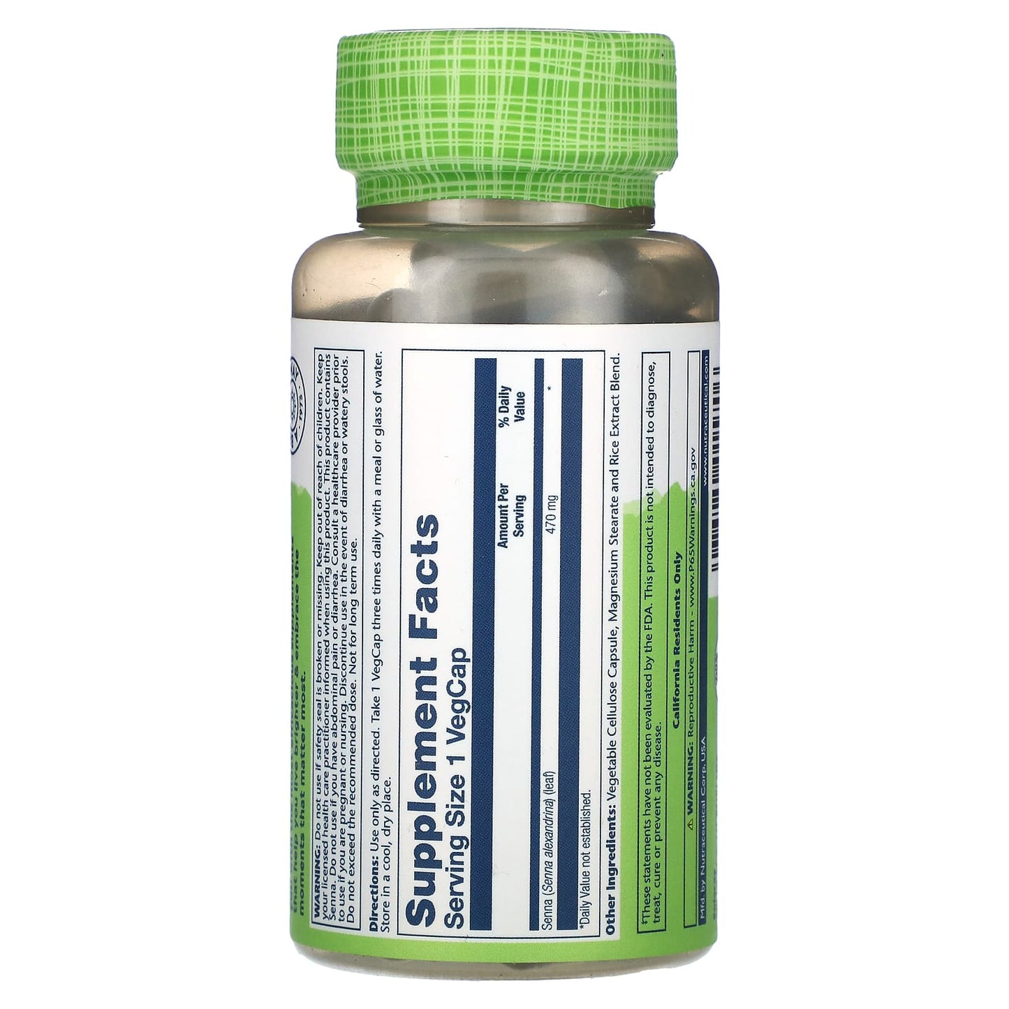 Solaray, True Herbs, Senna, 470 mg, 100 VegCaps UPC 076280015706 | HiLife Vitamins