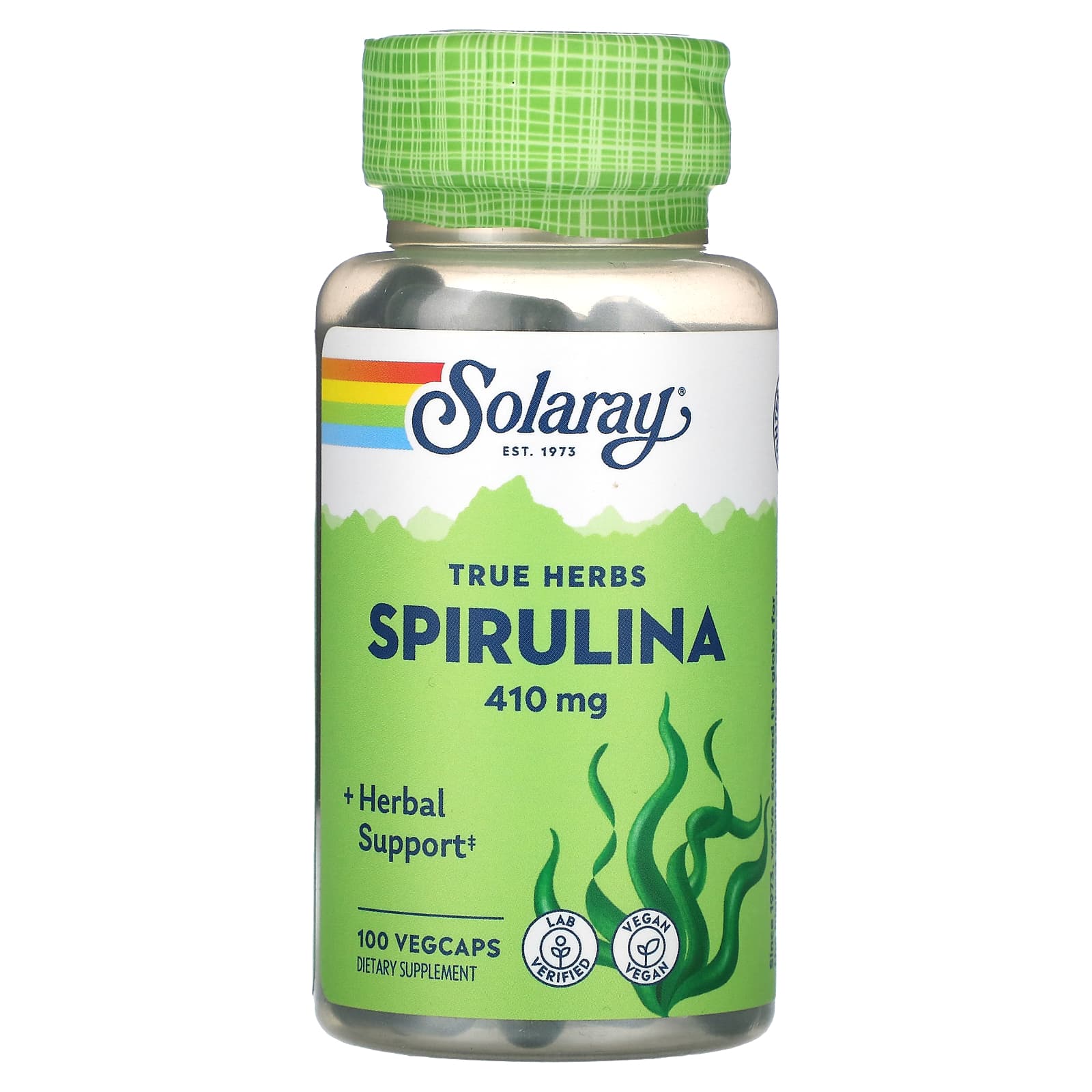 Solaray, True Herbs, Spirulina, 410 mg, 100 VegCaps UPC 076280016000 | HiLife Vitamins