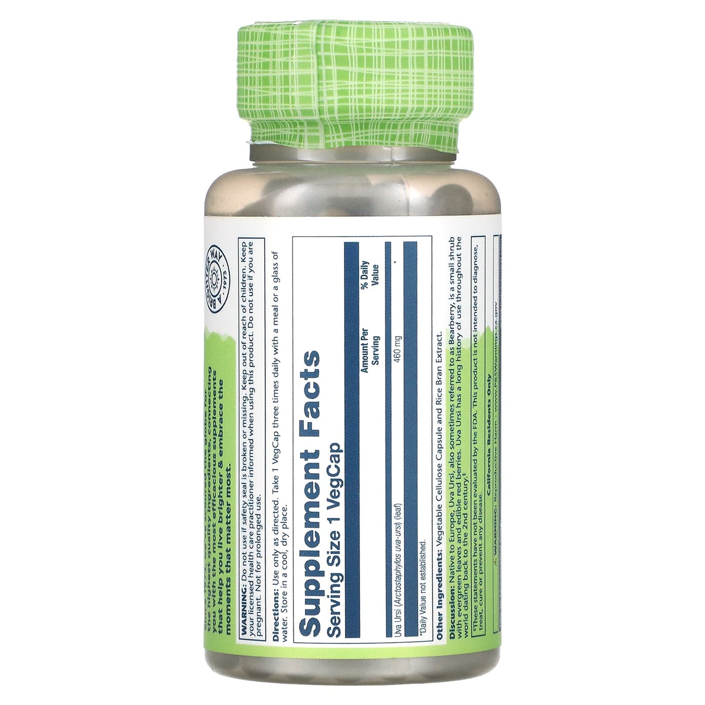 Solaray, Uva Ursi 500 mg, 100 VegCaps UPC 076280016208 | HiLife Vitamins