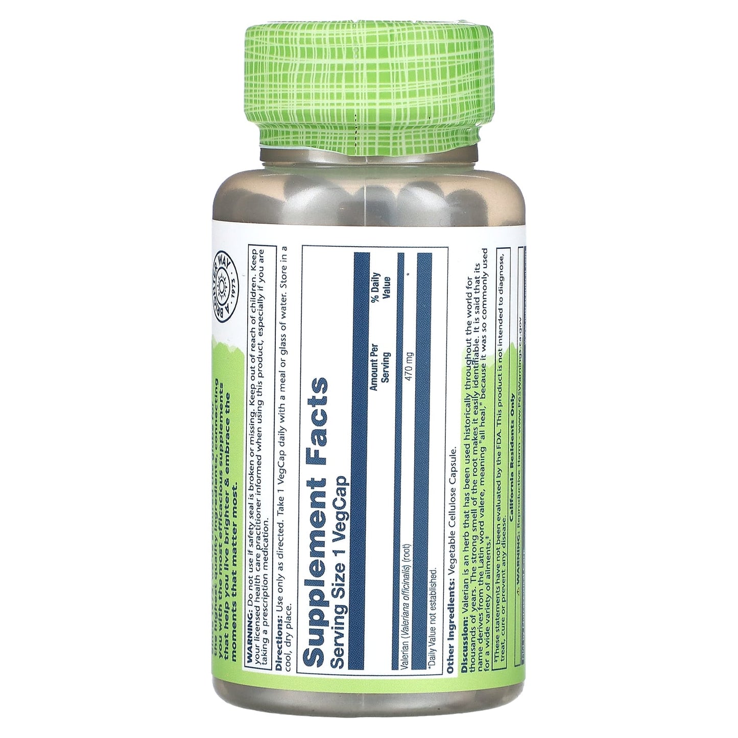Solaray, Valerian, 470 mg, 100 VegCaps UPC 076280016307 | HiLife Vitamins