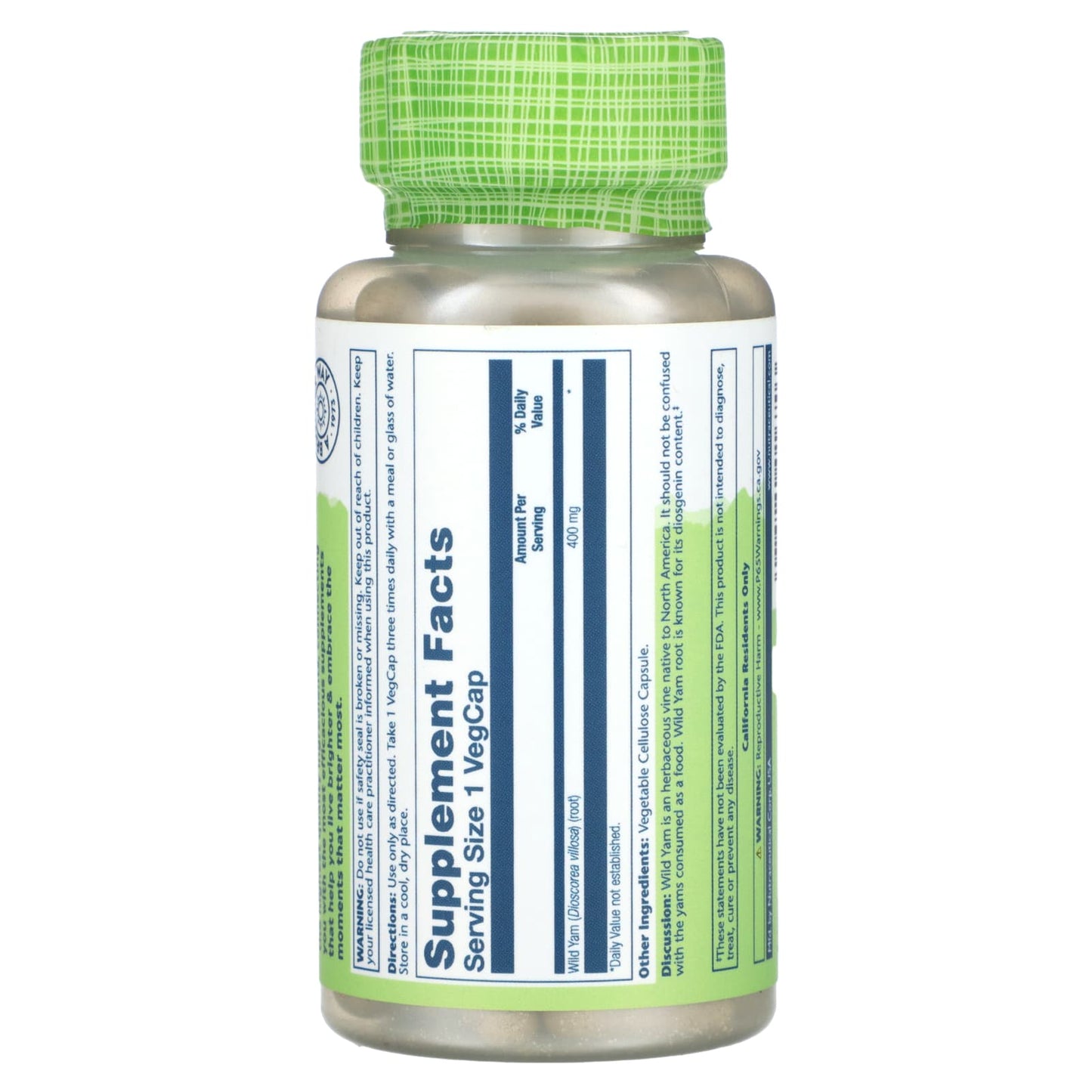 Solaray, True Herbs, Wild Yam, 400 mg, 100 VegCaps UPC 076280016703 | HiLife Vitamins