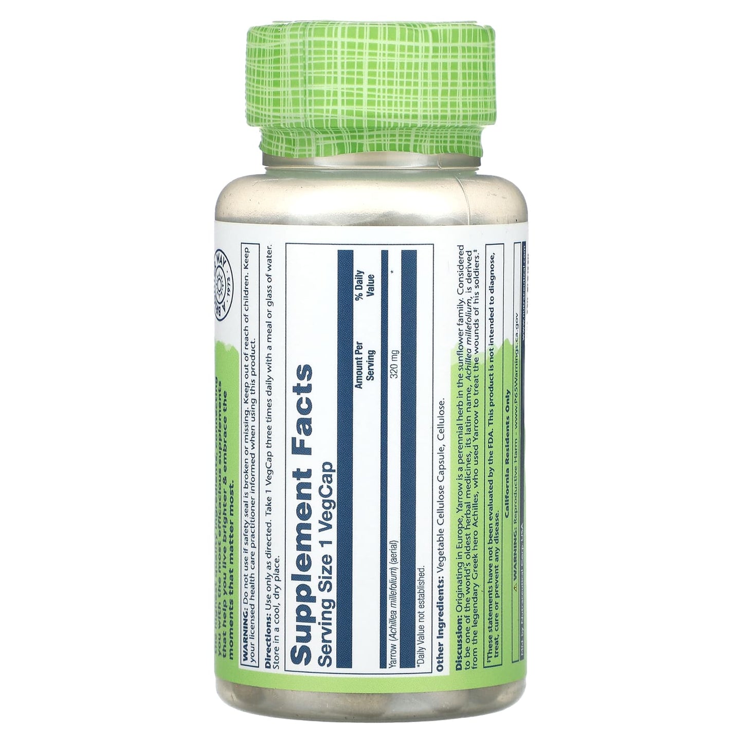 Solaray, True Herbs, Yarrow, 320 mg, 100 VegCaps UPC 076280016901 | HiLife Vitamins