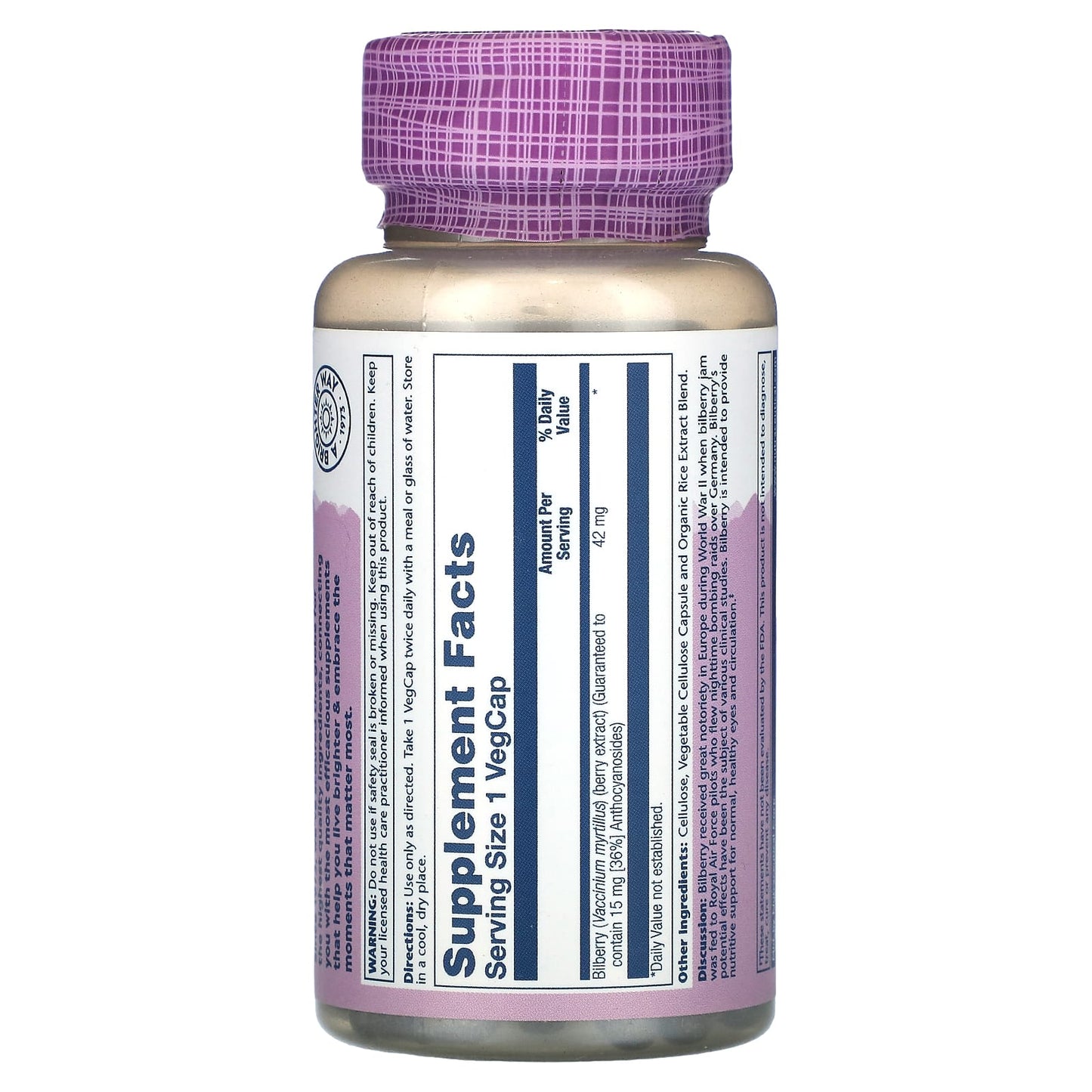 Solaray, Vital Extract, Bilberry, 42 mg, 60 VegCaps UPC 076280031003 | HiLife Vitamins