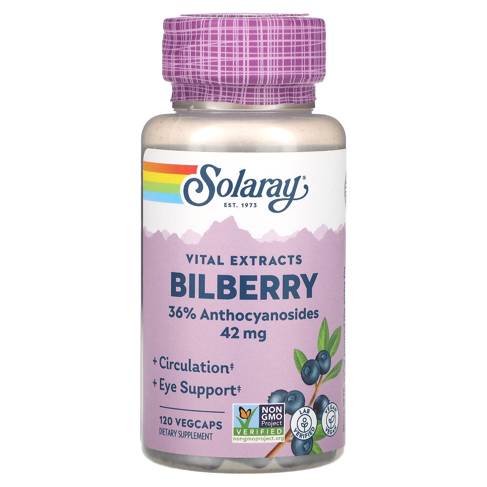 Solaray, Vital Extracts, Bilberry, 42 mg, 120 VegCaps UPC 076280031010 | HiLife Vitamins