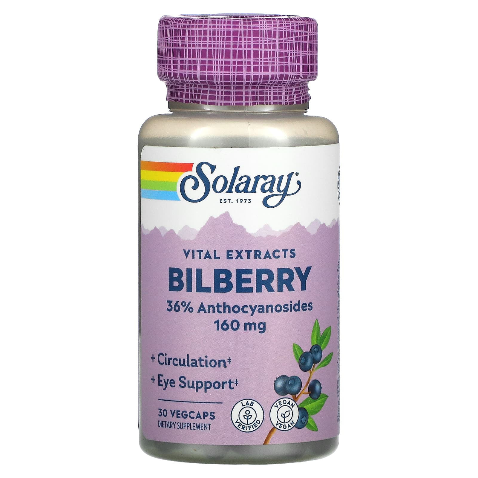 Solaray, Bilberry Extract 1 Daily 160 mg, 30 VegCaps UPC 076280031126 | HiLife Vitamins