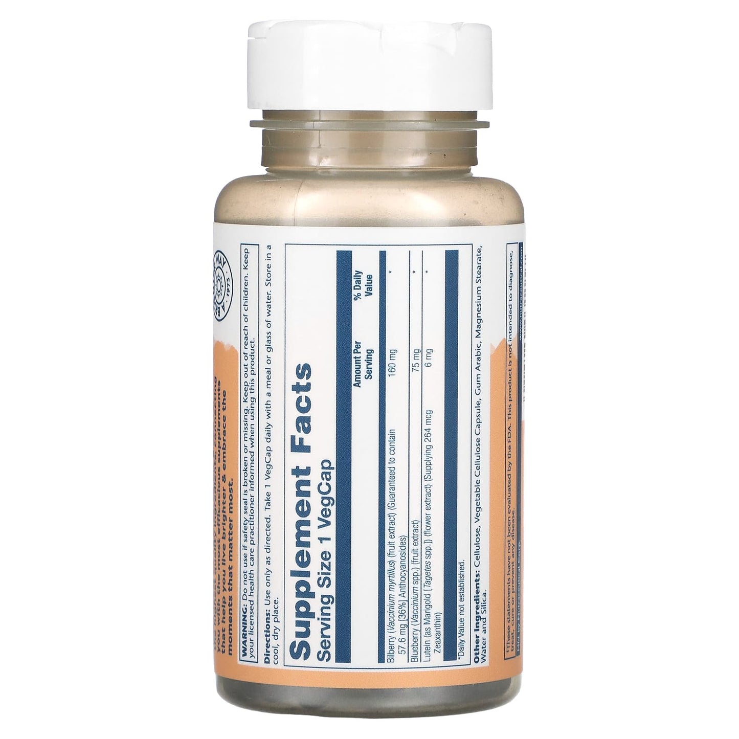 Solaray, Bilberry & Lutein 1 Daily 160 mg, 30 VegCaps UPC 076280031157 | HiLife Vitamins
