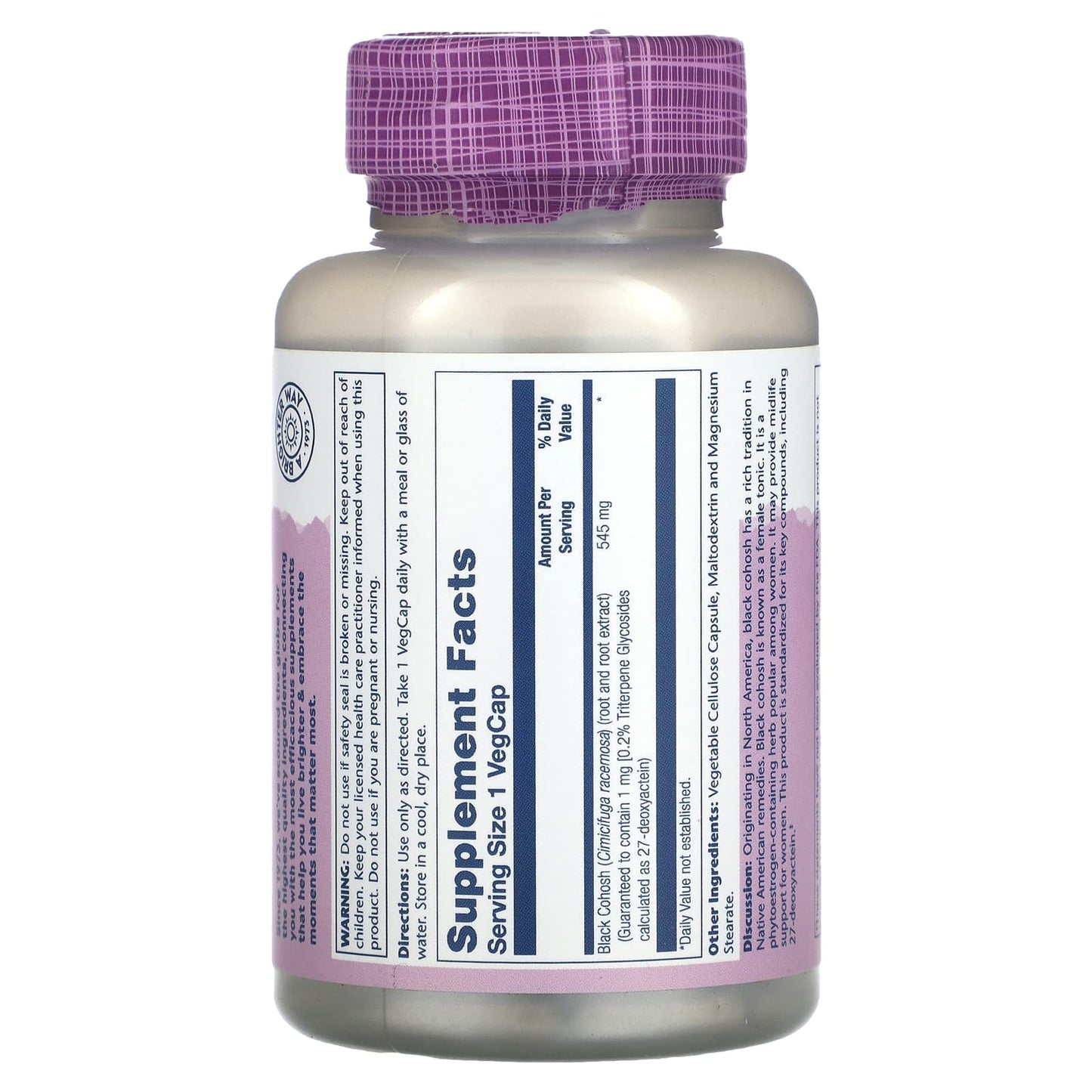Solaray, Vital Extracts, Black Cohosh, 545 mg, 120 VegCaps UPC 076280031706 | HiLife Vitamins