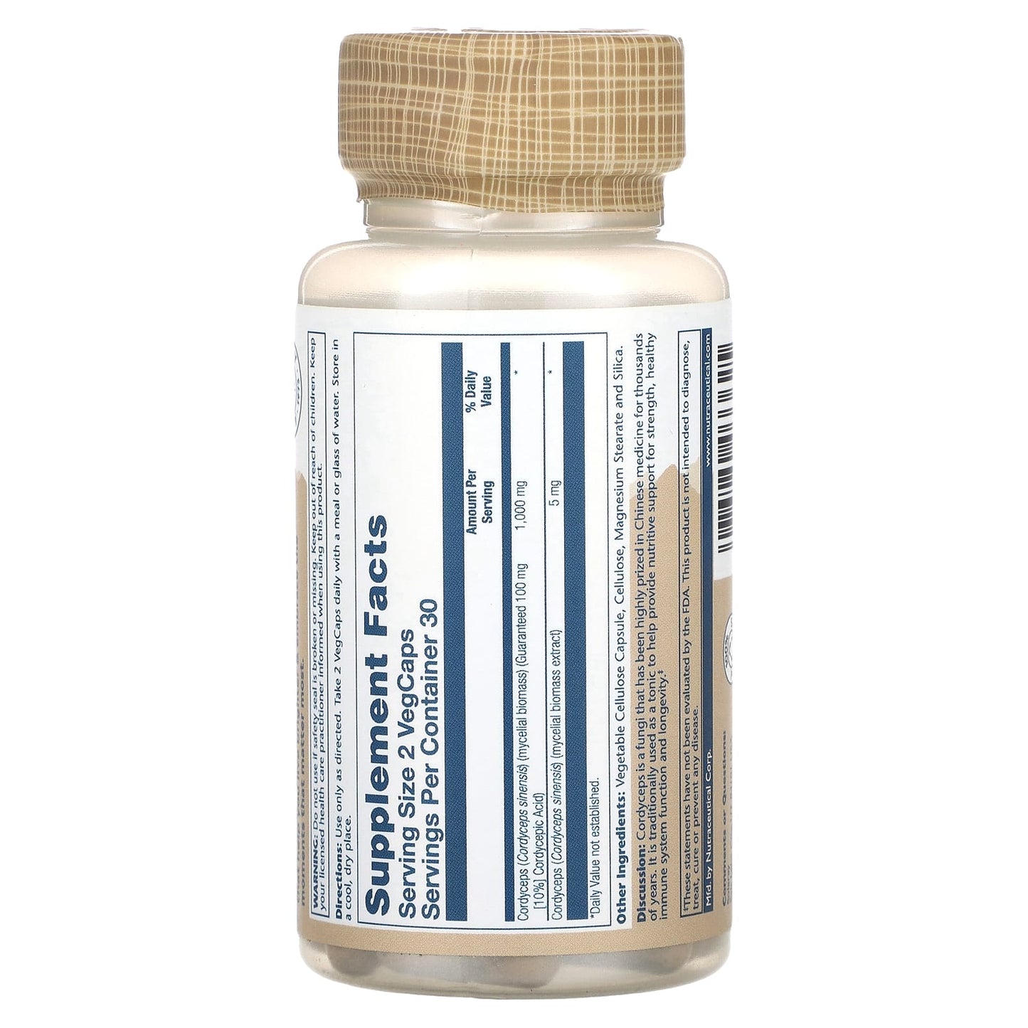 Solaray, Mushrooms, Cordyceps, 500 mg, 60 Vegetarian Capsules UPC 076280033625 | HiLife Vitamins