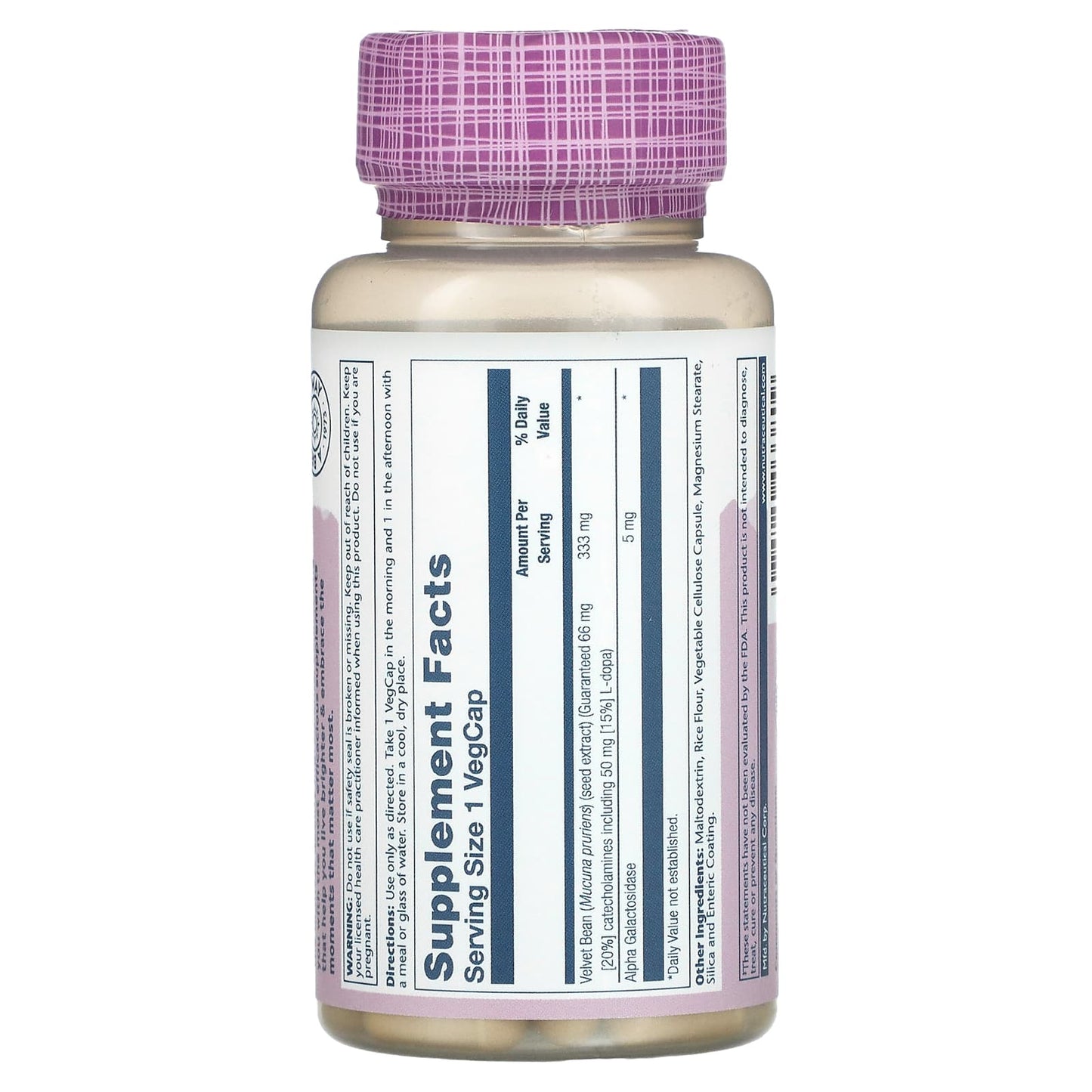 Solaray, Dopabean Mucuna Pruriens 333 mg, 60 VegCaps UPC 076280033809 | HiLife Vitamins