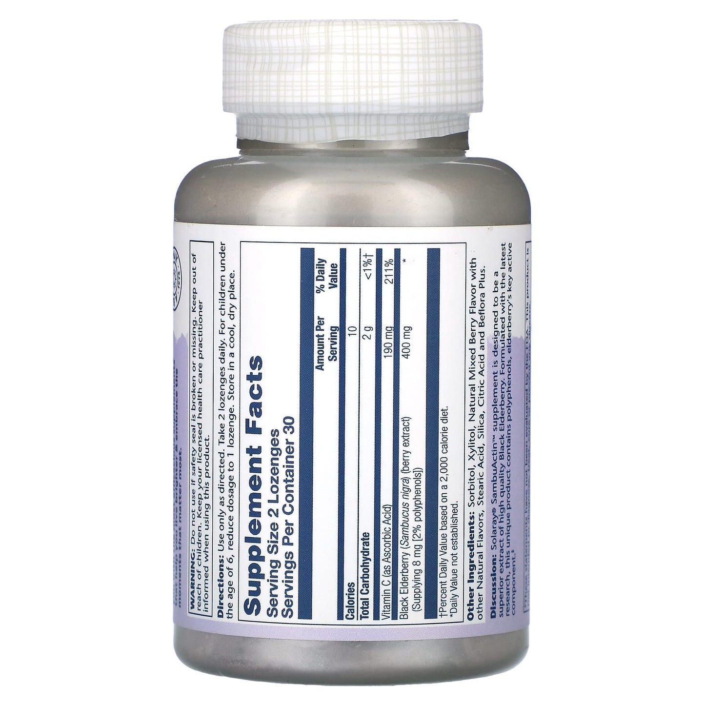 Solaray, Black Elderberry With Sambuactin, 60 Lozenges UPC 076280034073 | HiLife Vitamins