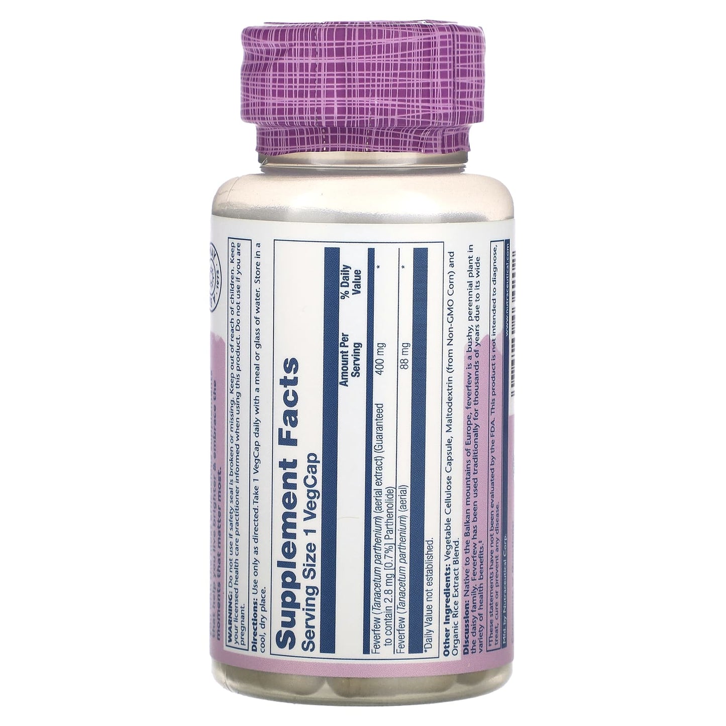 Solaray, Vital Extracts, Feverfew, 400 mg, 60 VegCaps UPC 076280034202 | HiLife Vitamins