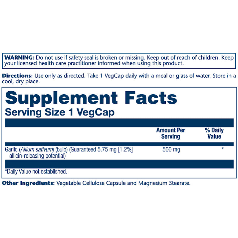 Solaray, Garlic 500 mg, 60 VegCaps UPC 076280034707 | HiLife Vitamins