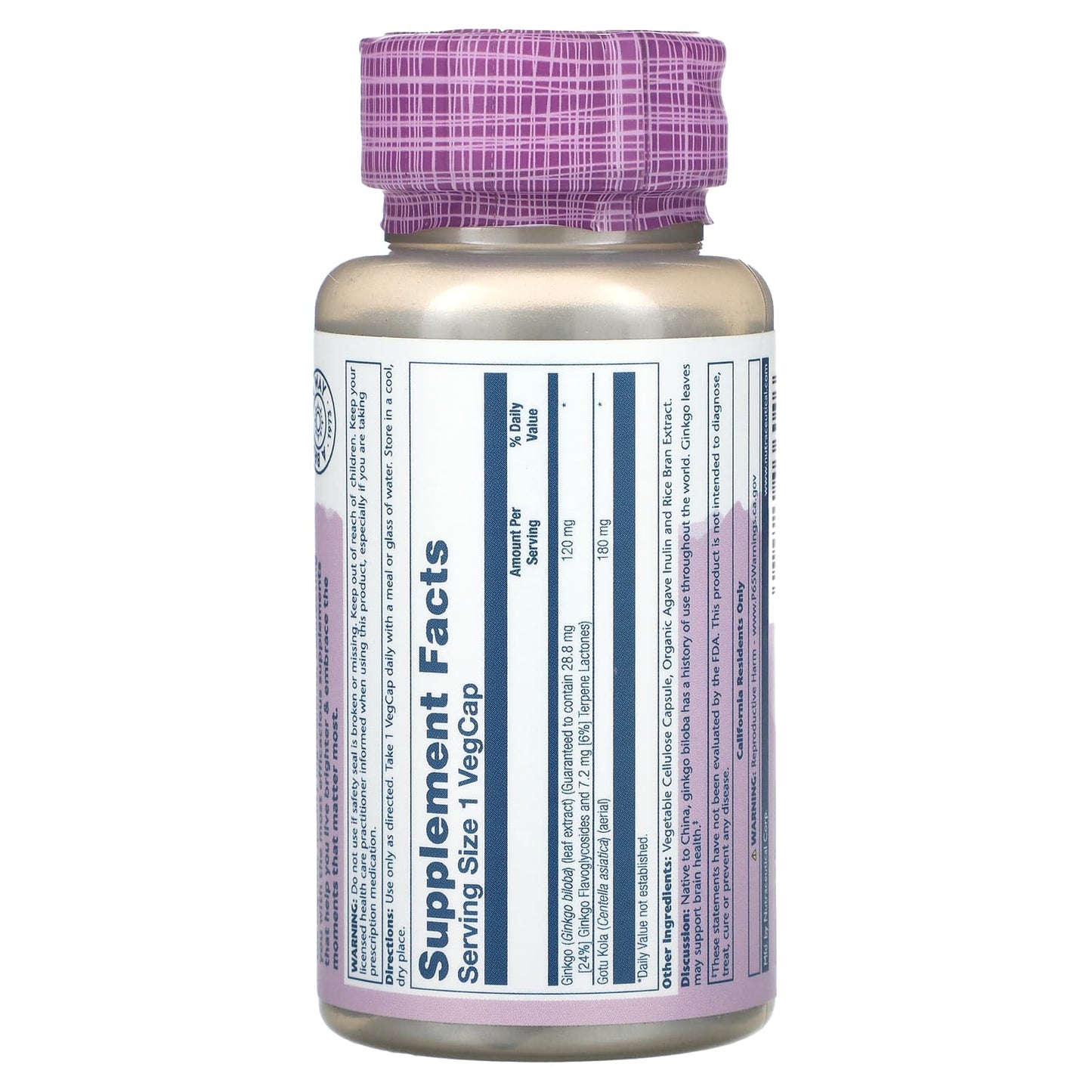 Solaray, Vital Extracts, Ginkgo Biloba With Gotu Kola, 120 mg, 60 VegCaps UPC 076280036046 | HiLife Vitamins