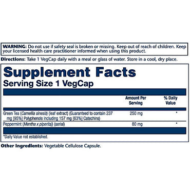 Solaray, Green Tea Extract 250mg, 30 VegCaps UPC 076280036589 | HiLife Vitamins
