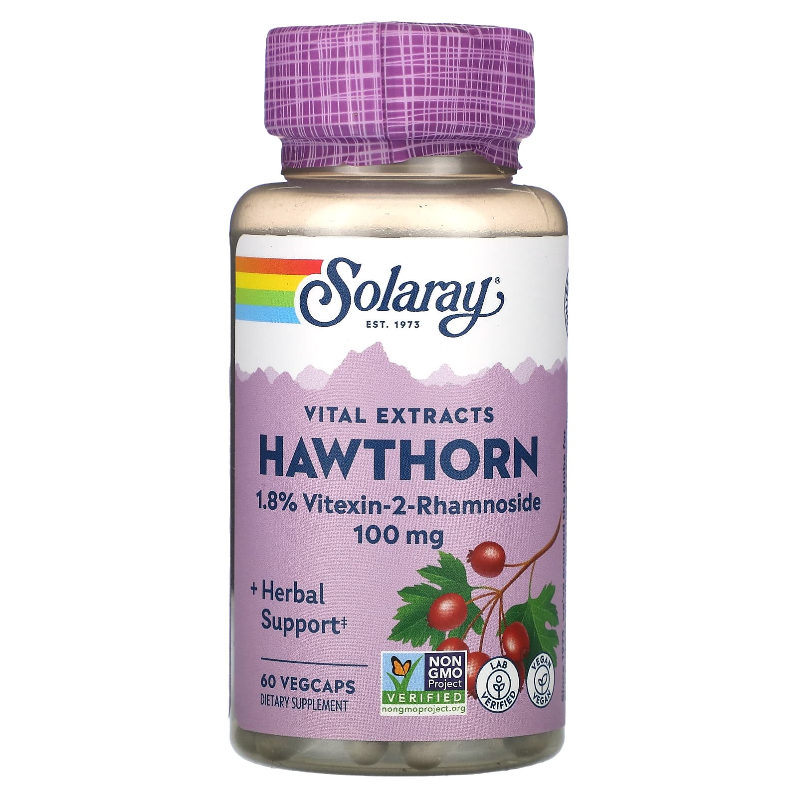 Solaray, Vital Extracts, Hawthorn, 100 mg, 60 VegCaps UPC 076280036602 | HiLife Vitamins