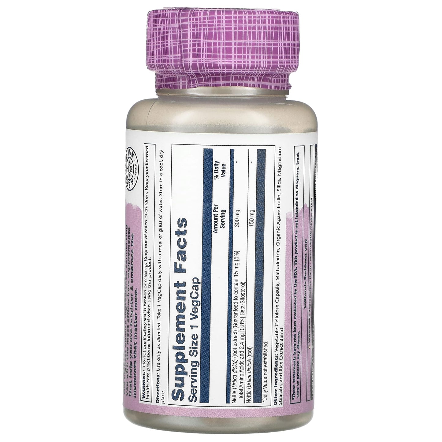 Solaray, Nettle, Vital Extracts, 300 mg, 60 VegCaps UPC 076280037524 | HiLife Vitamins