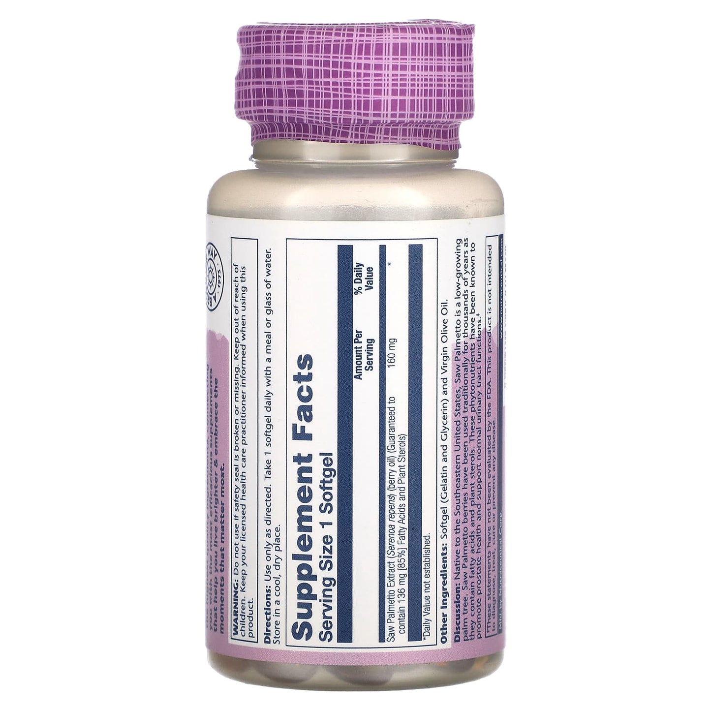 Solaray, Vital Extracts Saw Palmetto, 160 mg, 60 Softgels UPC 076280037821 | HiLife Vitamins