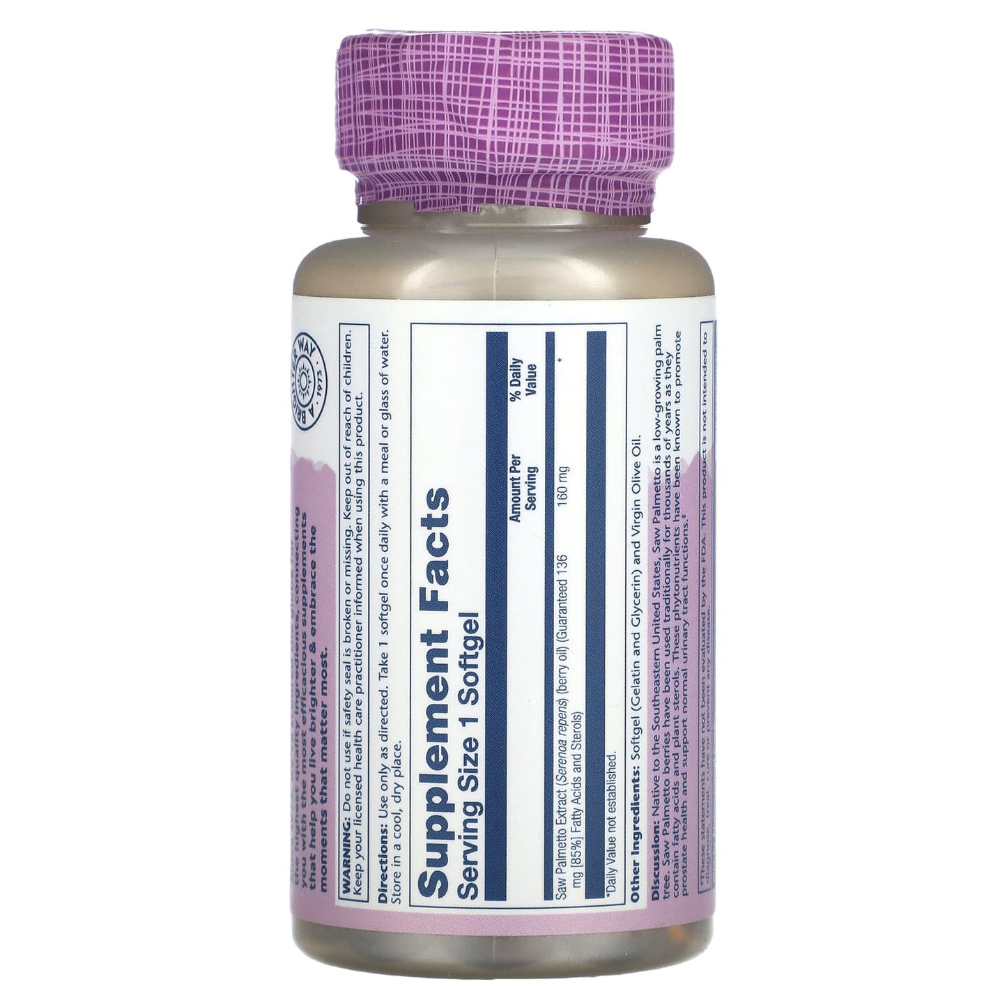Solaray, Vital Extracts, Saw Palmetto, 160 mg, 120 Softgels UPC 076280037838 | HiLife Vitamins