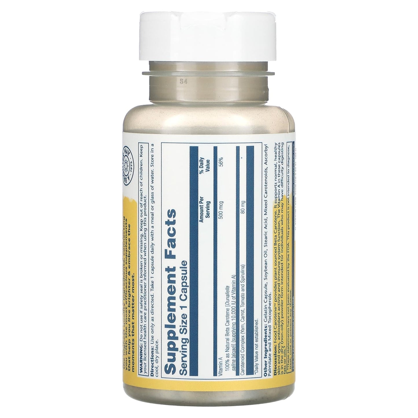 Solaray, Food Carotene Natural 10,000 IU, 30 VegCaps UPC 076280041132 | HiLife Vitamins