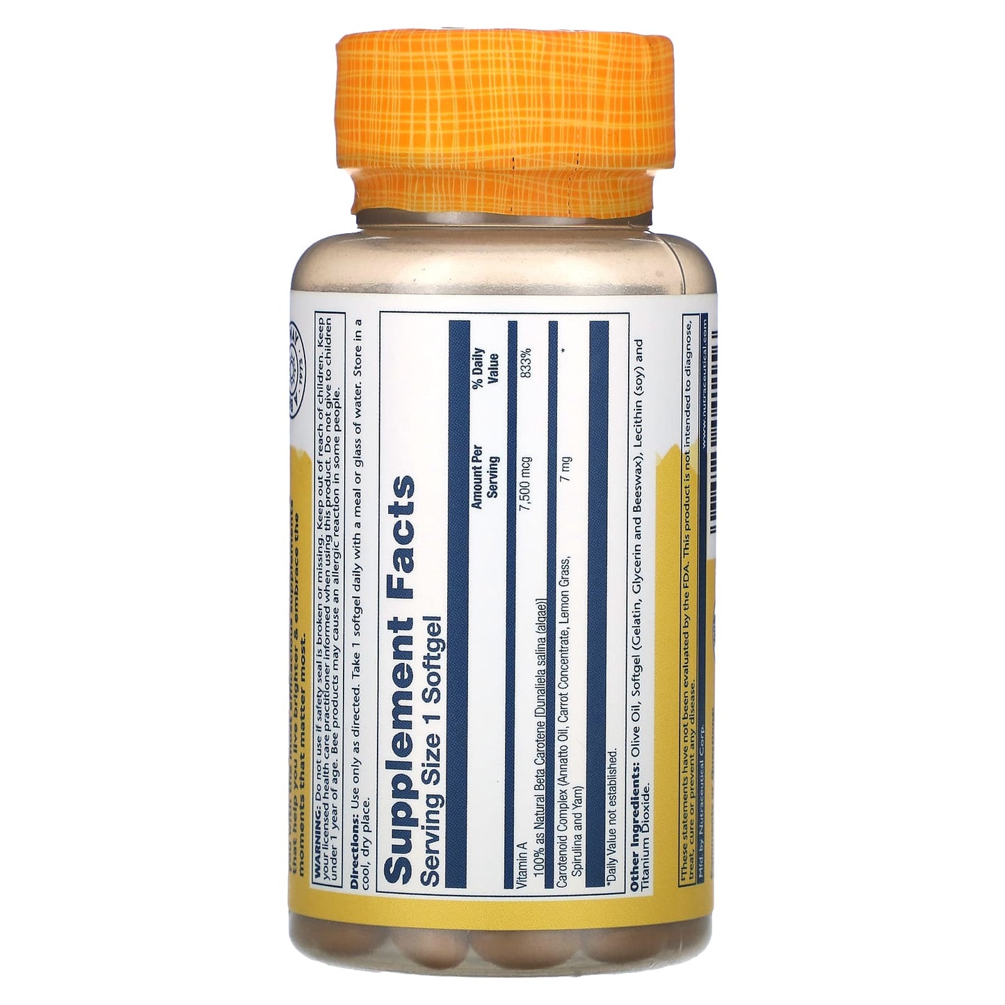 Solaray, Plant Source Food Carotene, 7,500 mcg, 50 Softgels UPC 076280041156 | HiLife Vitamins