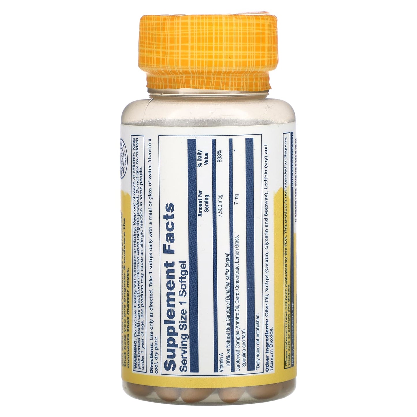 Solaray, Food Carotene, 7,500 mcg, 100 Softgels UPC 076280041200 | HiLife Vitamins