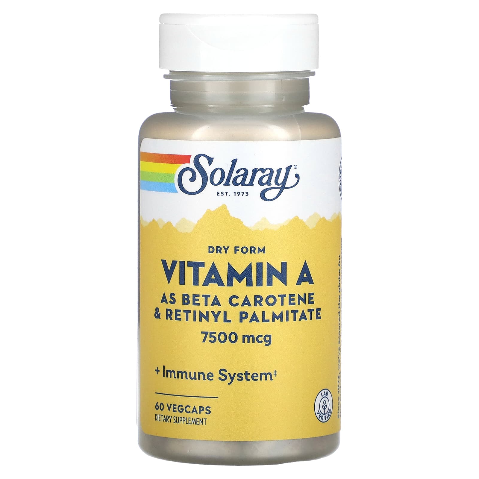 Solaray, Dry Form Vitamin A, 7,500 mcg, 60 VegCaps UPC 076280041309 | HiLife Vitamins
