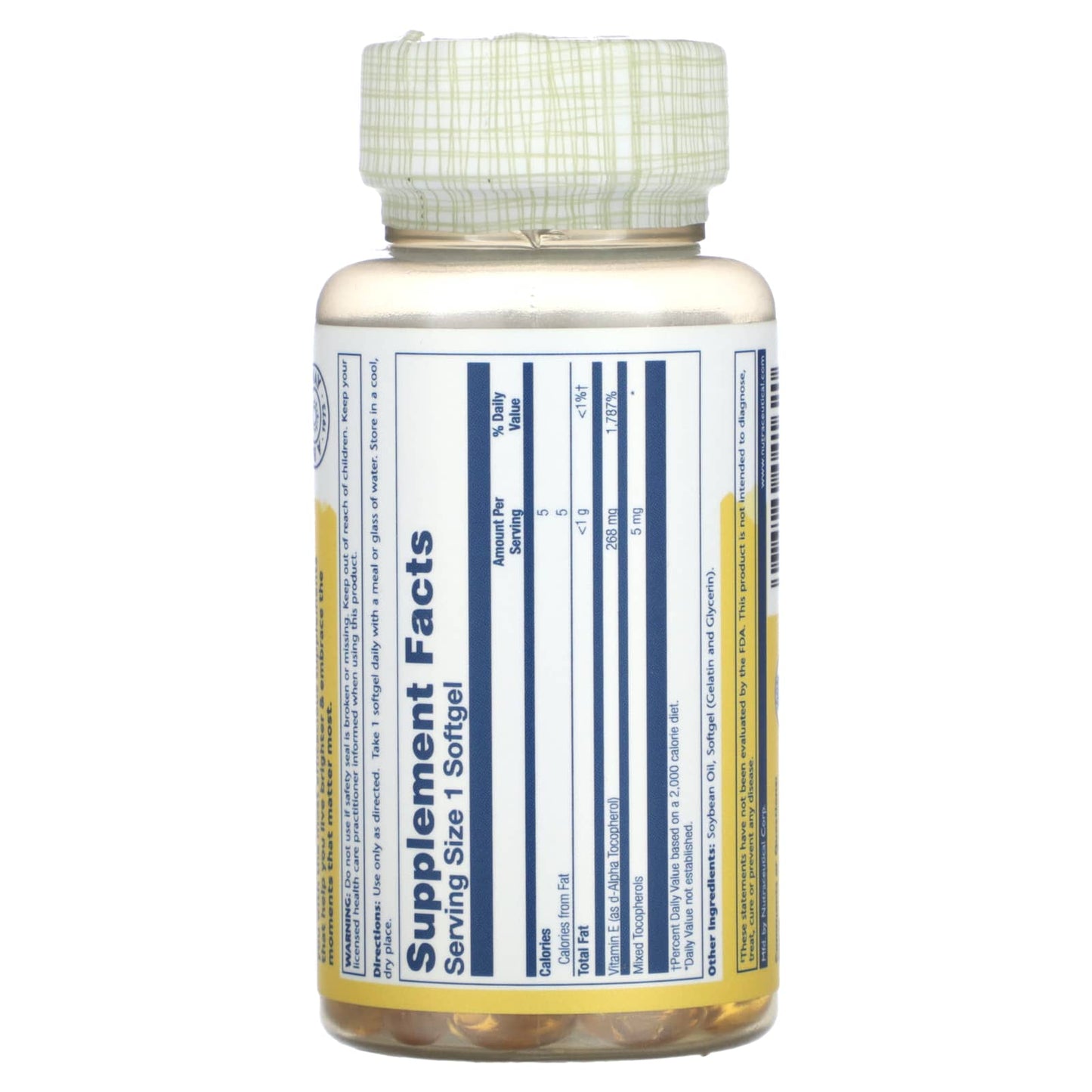 Solaray, Vitamin E, 268 mg, 50 Softgels UPC 076280041620 | HiLife Vitamins