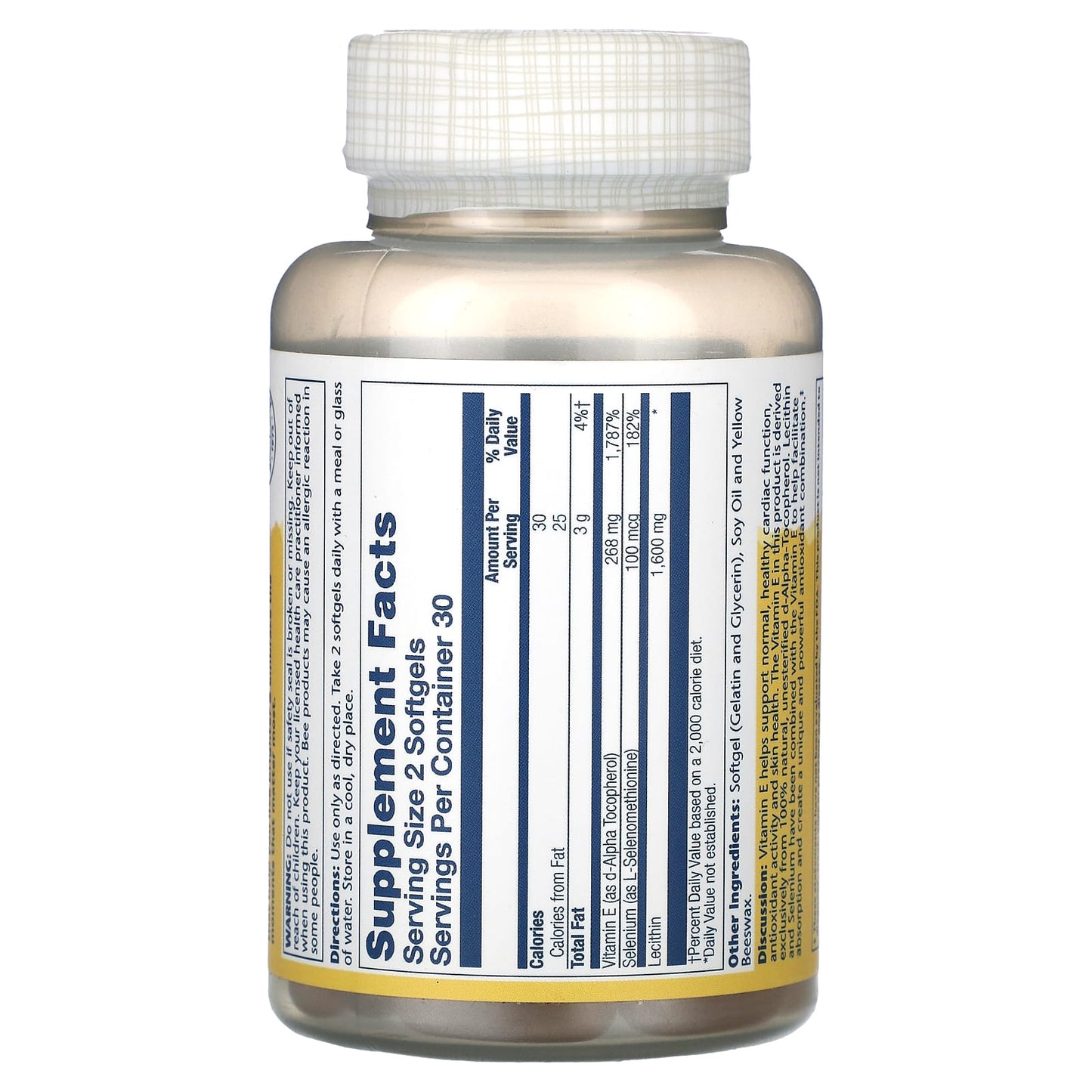 Solaray, Bio E & Selenium with Lecithin, 268 mg, 60 Softgels UPC 076280041682 | HiLife Vitamins