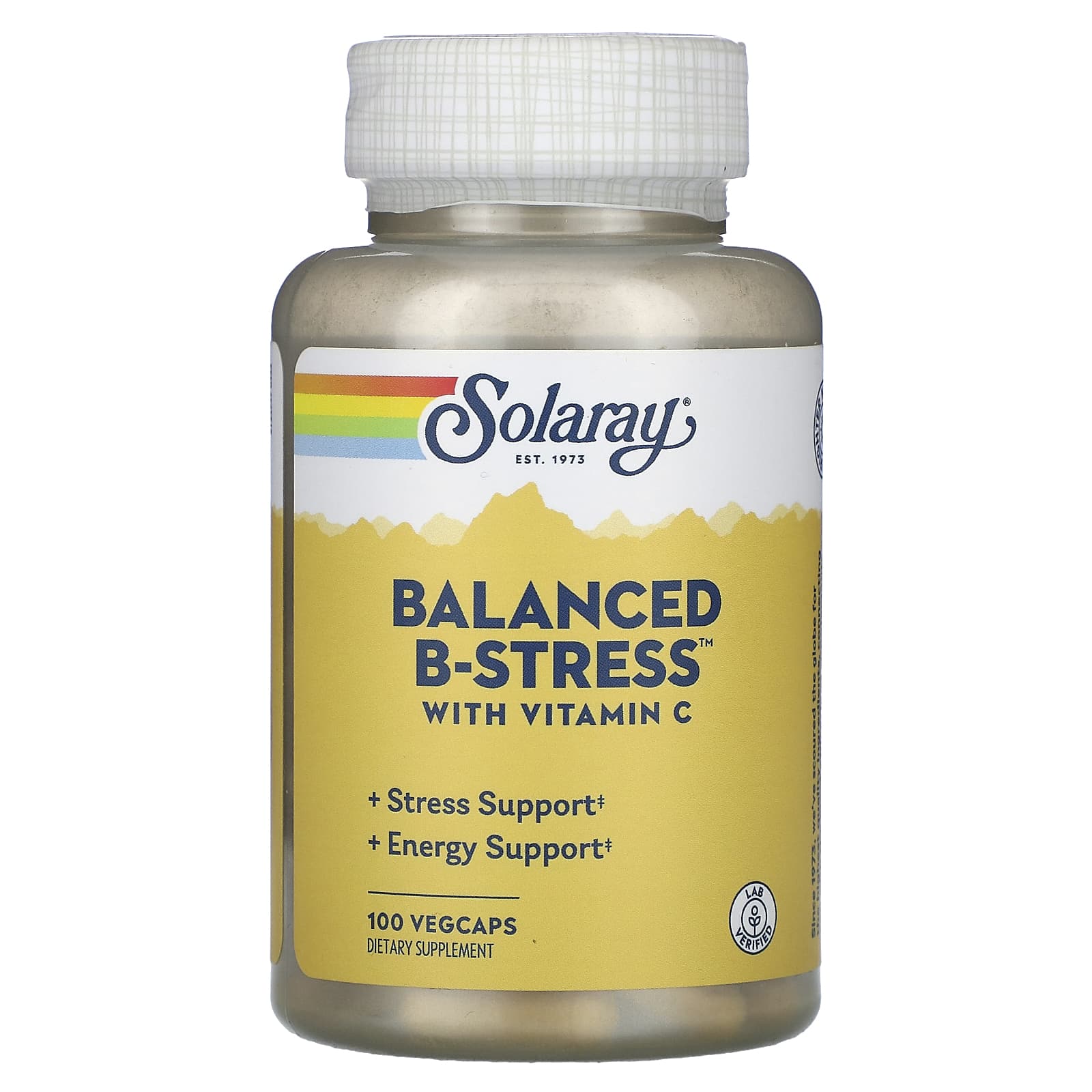 Solaray, Balanced B-Stress with Vitamin C, 100 VegCaps UPC 076280042153 | HiLife Vitamins