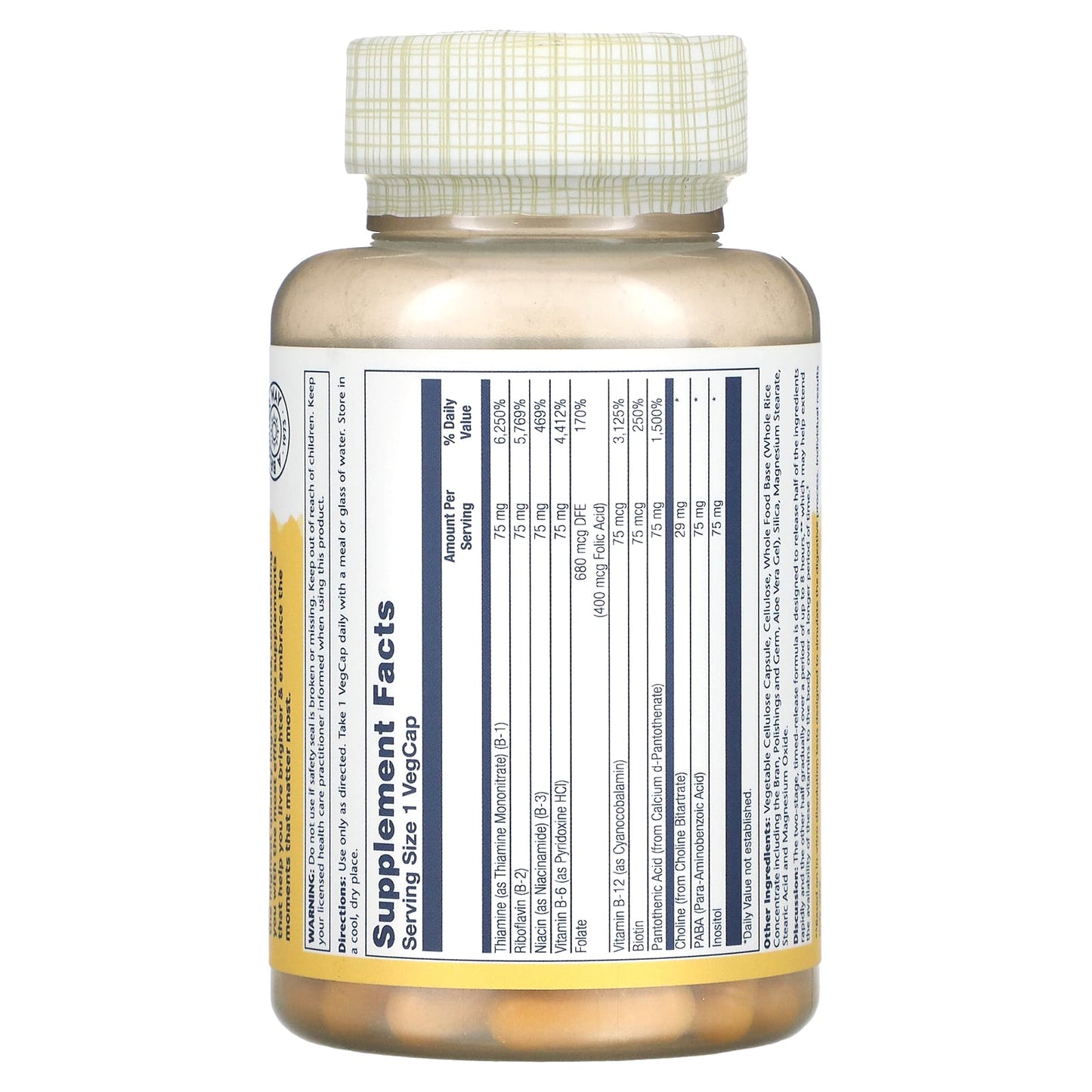 Solaray, B-Complex 75, Timed-Release, 100 VegCaps UPC 076280042917 | HiLife Vitamins