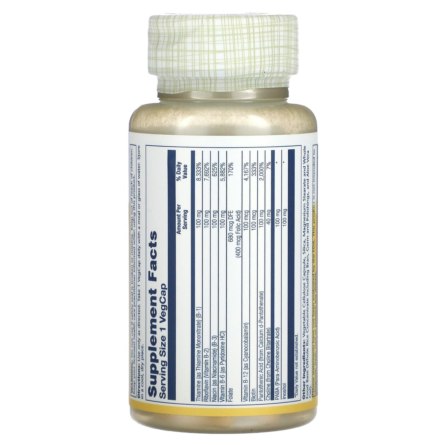 Solaray, Vitamin B-Complex 100, 50 VegCaps UPC 076280043006 | HiLife Vitamins