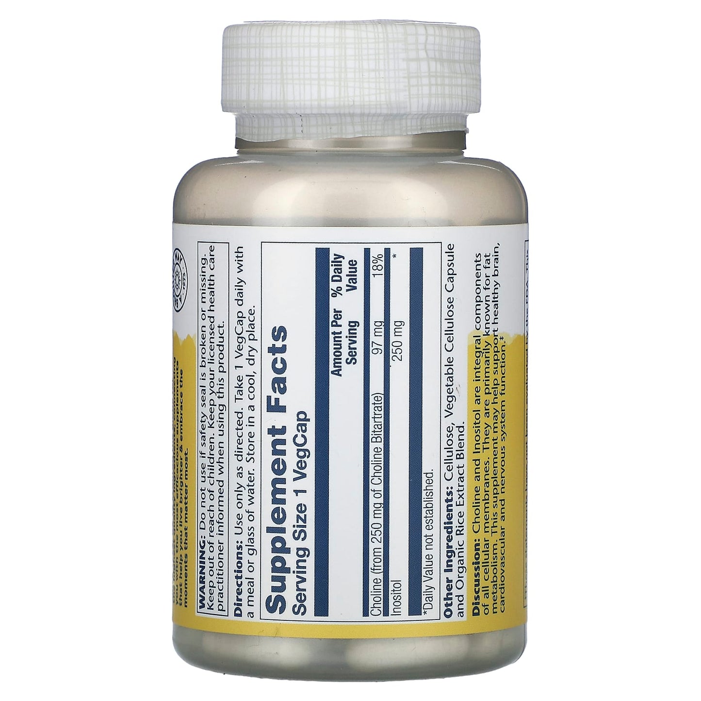 Solaray, Choline & Inositol, 250 mg, 100 VegCaps UPC 076280043181 | HiLife Vitamins