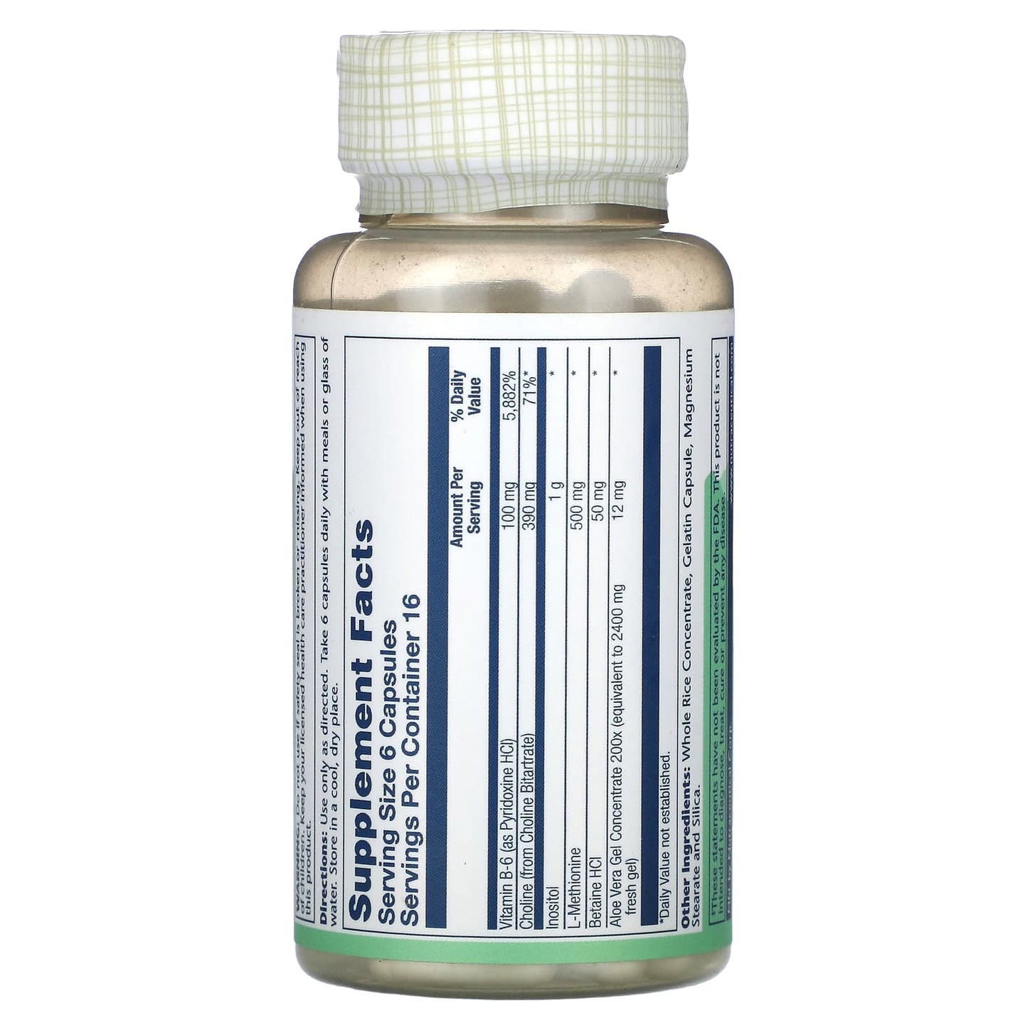 Solaray, Lipotropic 1000 Plus, 100 VegCaps UPC 076280043211 | HiLife Vitamins
