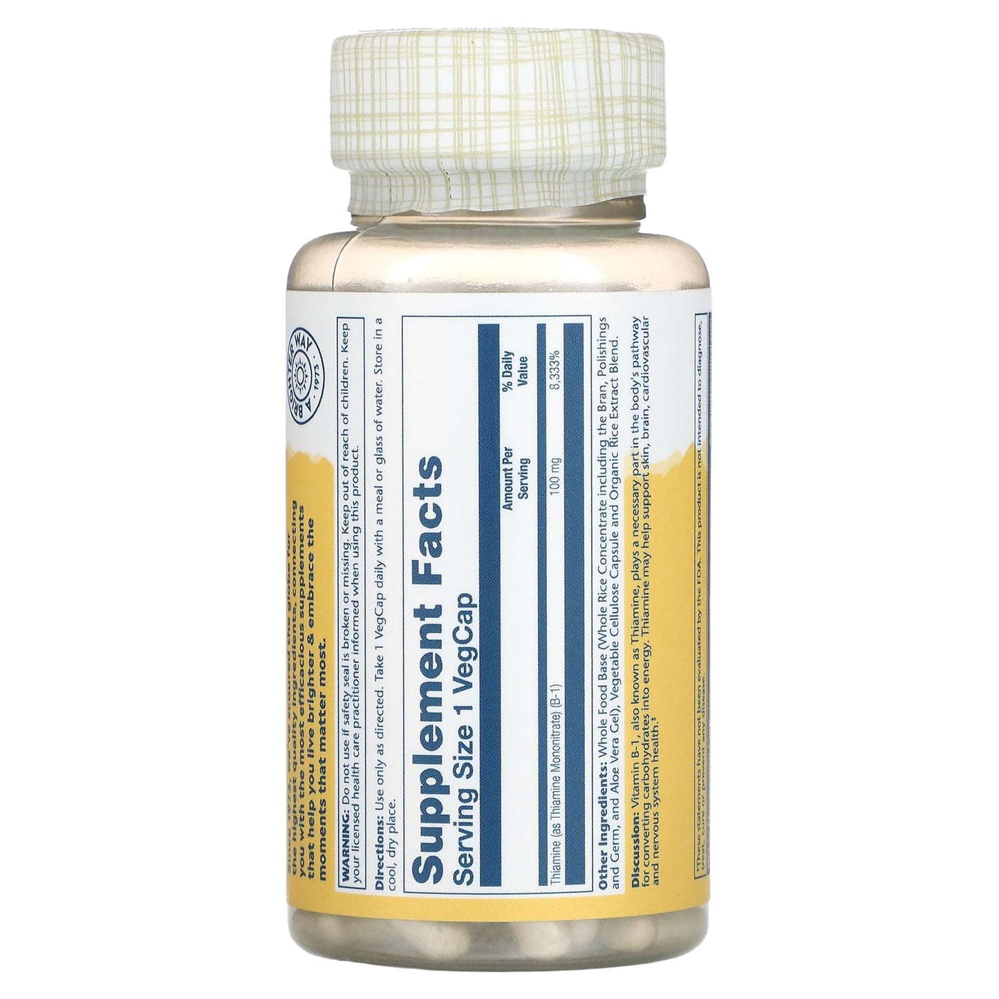 Solaray, B-1 100 mg, 100 VegCaps UPC 076280043259 | HiLife Vitamins