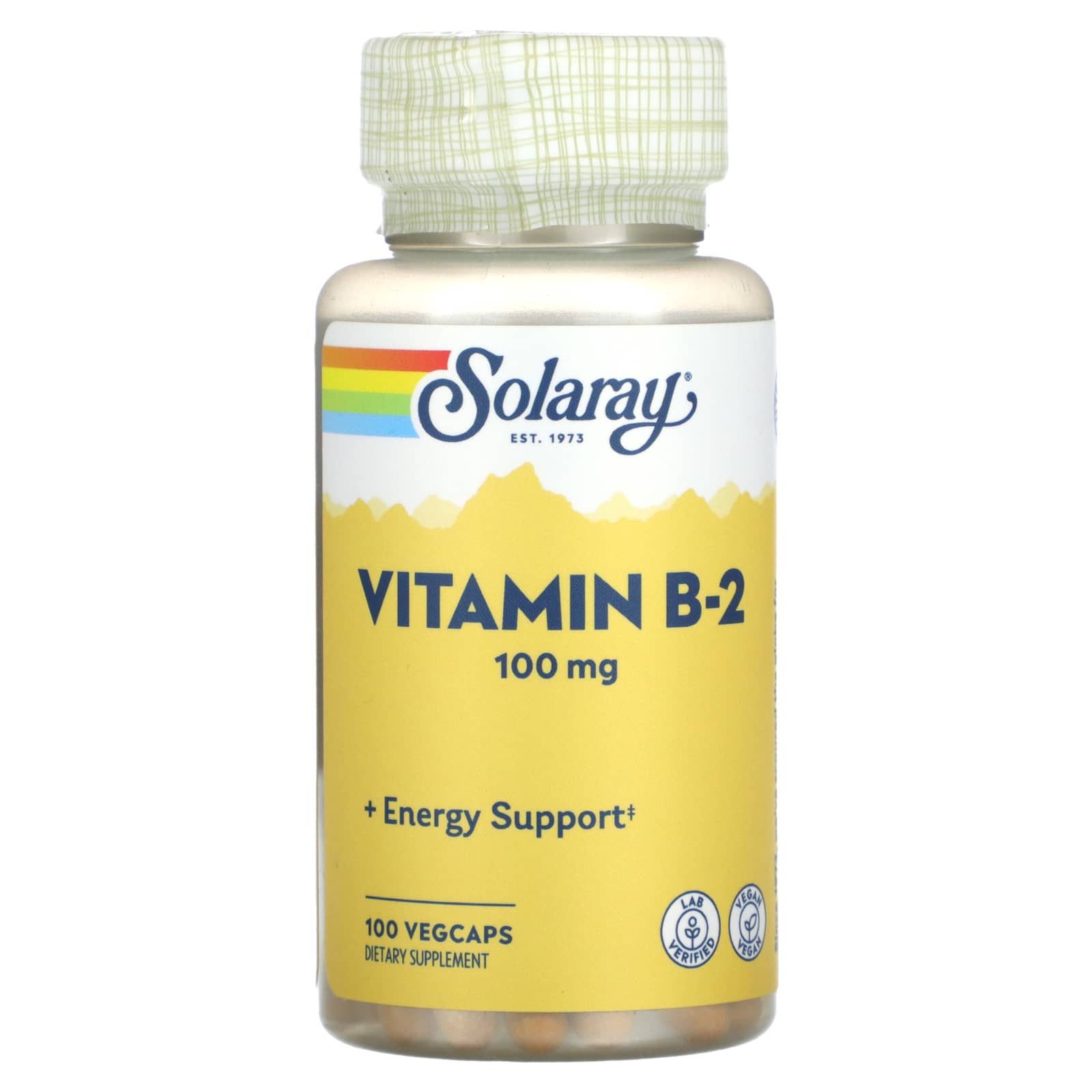 Solaray, Vitamin B-2, 100 mg, 100 VegCaps UPC 076280043273 | HiLife Vitamins