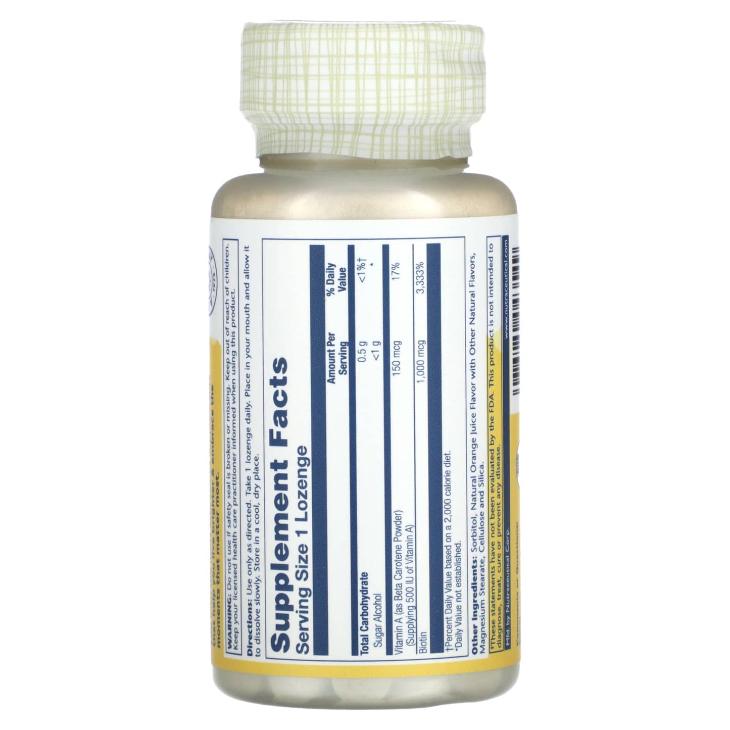 Solaray, Biotin, Natural Orange, 1,000 mcg, 100 Lozenges UPC 076280043549 | HiLife Vitamins