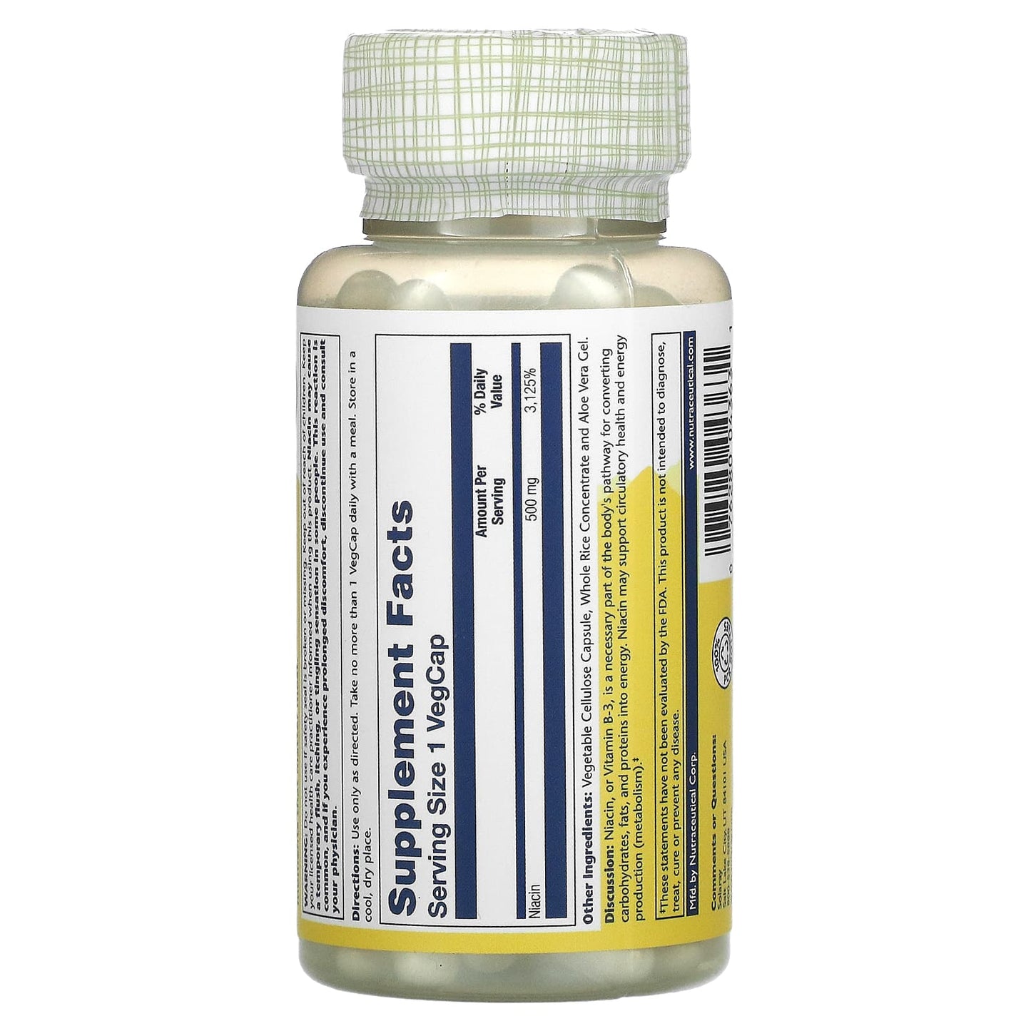 Solaray, Niacin 500 mg, 100 VegCaps UPC 076280043631 | HiLife Vitamins