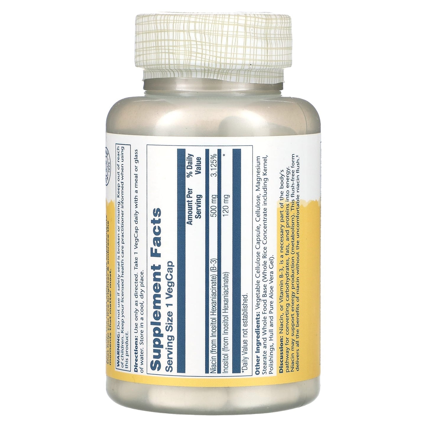 Solaray, Niacin No Flush 500 mg, 100 VegCaps UPC 076280043648 | HiLife Vitamins