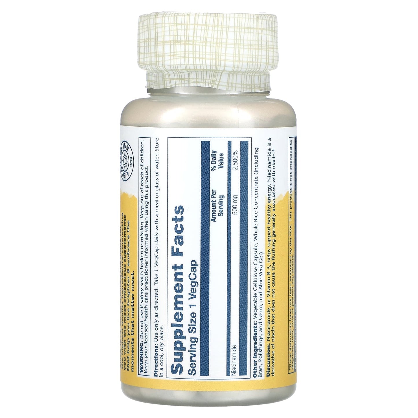 Solaray, Niacinamide 500 mg, 100 VegCaps UPC 076280043655 | HiLife Vitamins