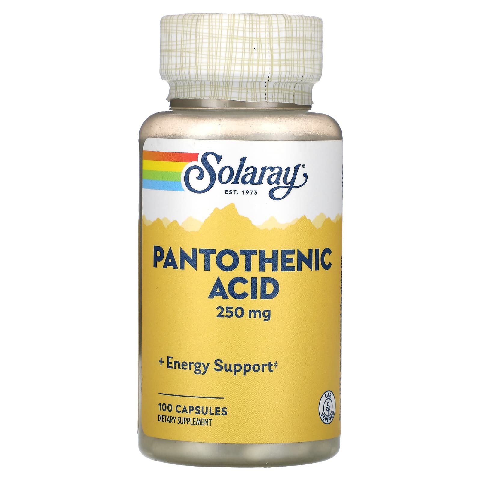 Solaray, Panthothenic Acid, 250 mg, 100 Capsules UPC 076280043709 | HiLife Vitamins