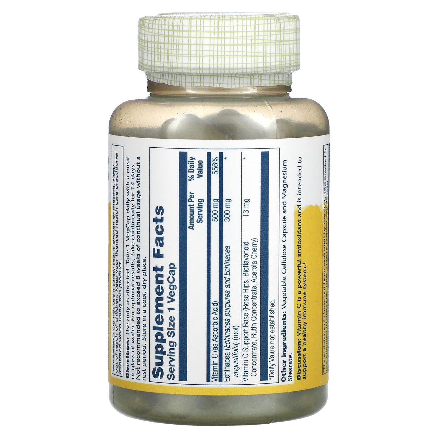 Solaray, Vitamin C, Echinacea, 500 mg / 300 mg, 120 VegCaps UPC 076280043945 | HiLife Vitamins